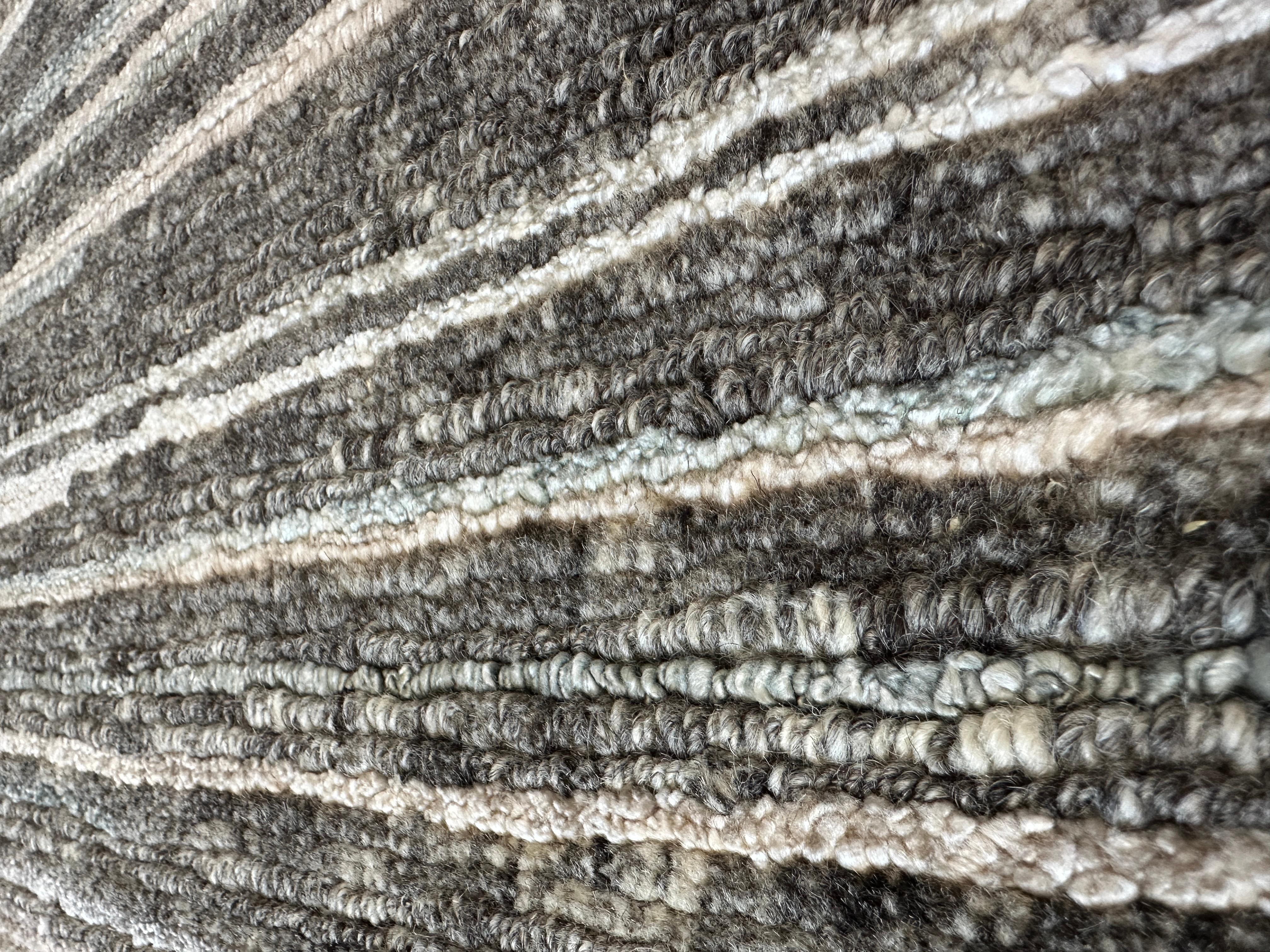 Blue, Gray, and White Striped Modern Rug In New Condition For Sale In West Hollywood, CA