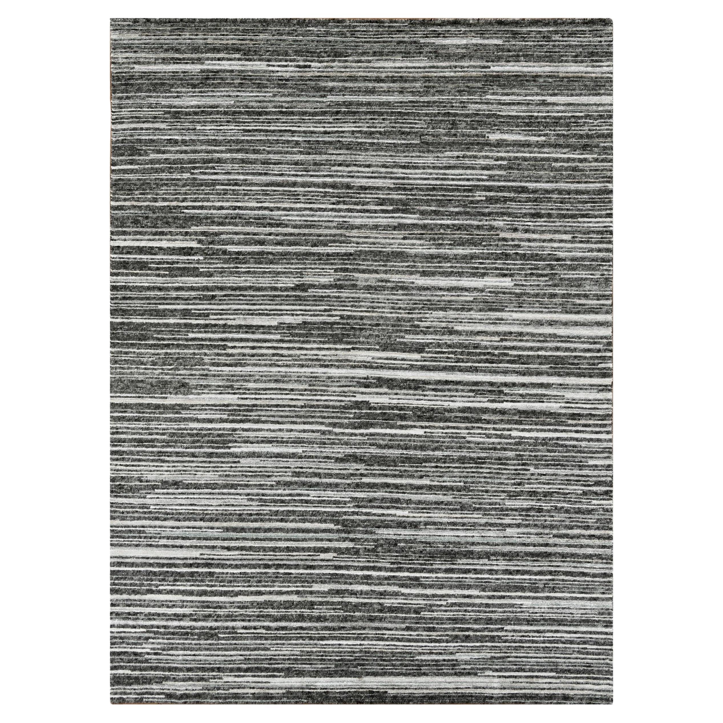 Blue, Gray, and White Striped Modern Rug For Sale