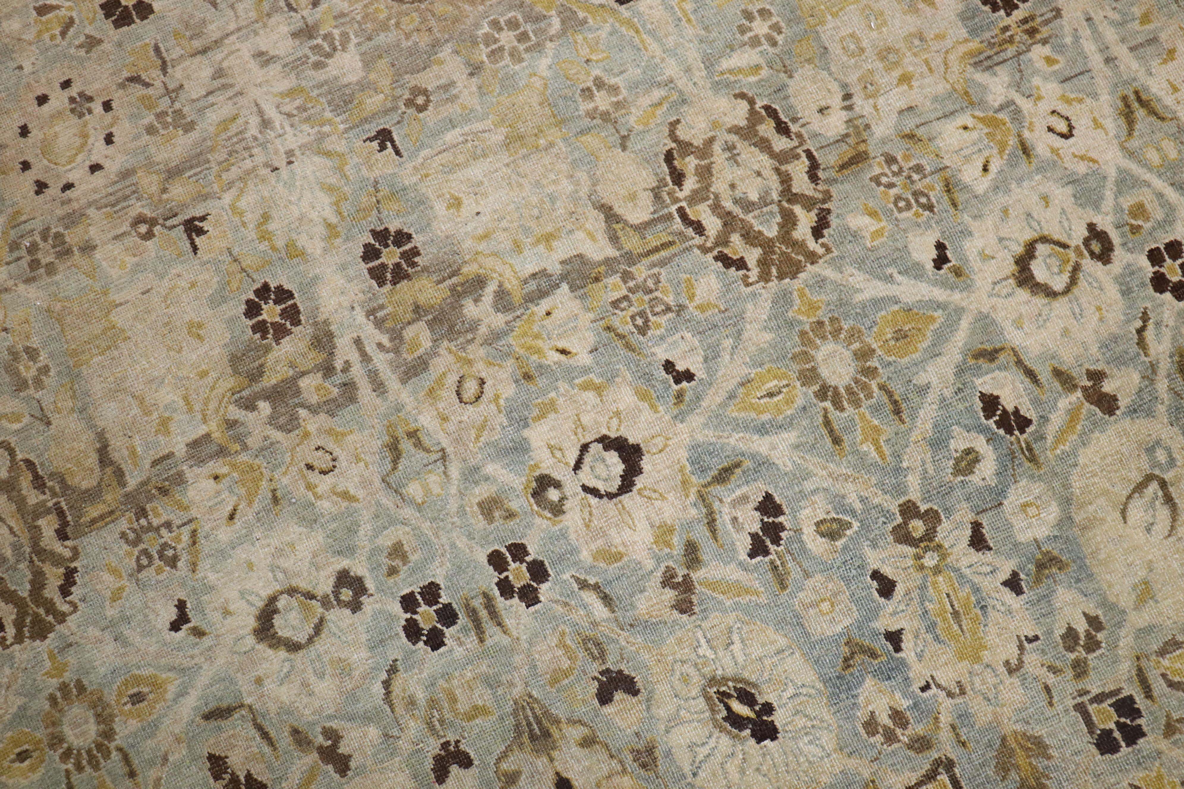 Blue Gray Chartreuse Antique Persian Tabriz Carpet, Early 20th Century For Sale 6