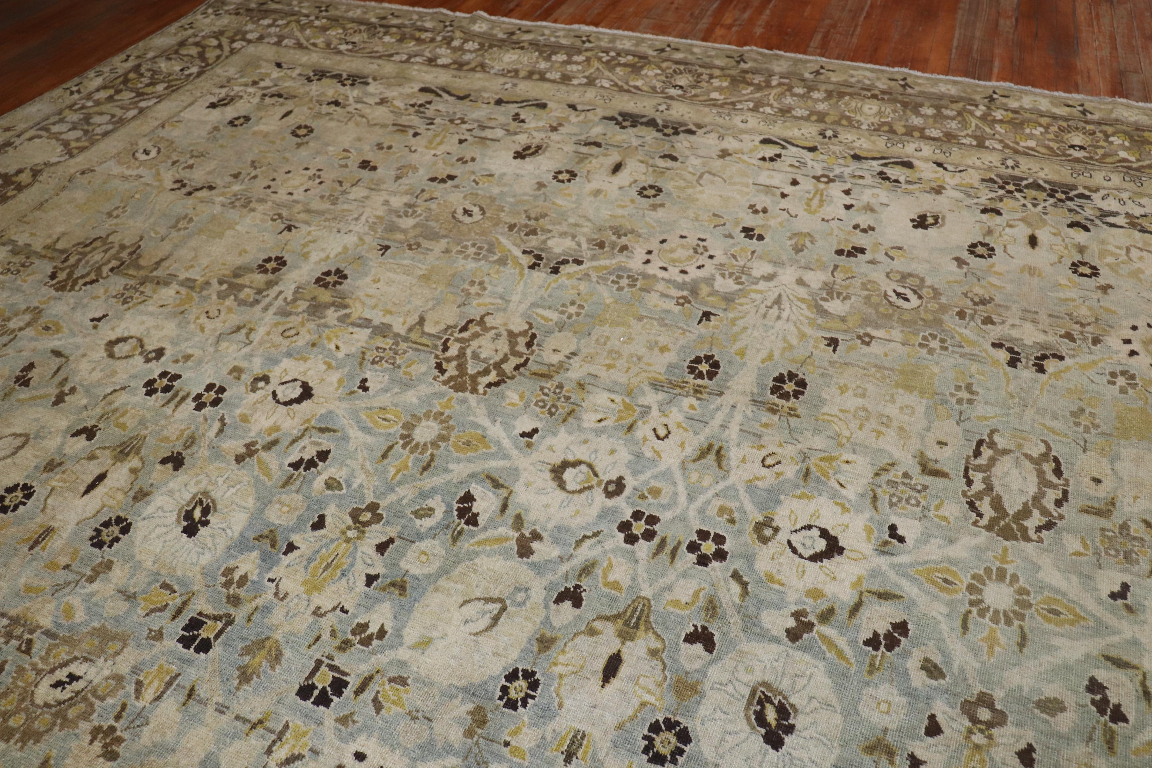 Blue Gray Chartreuse Antique Persian Tabriz Carpet, Early 20th Century For Sale 9