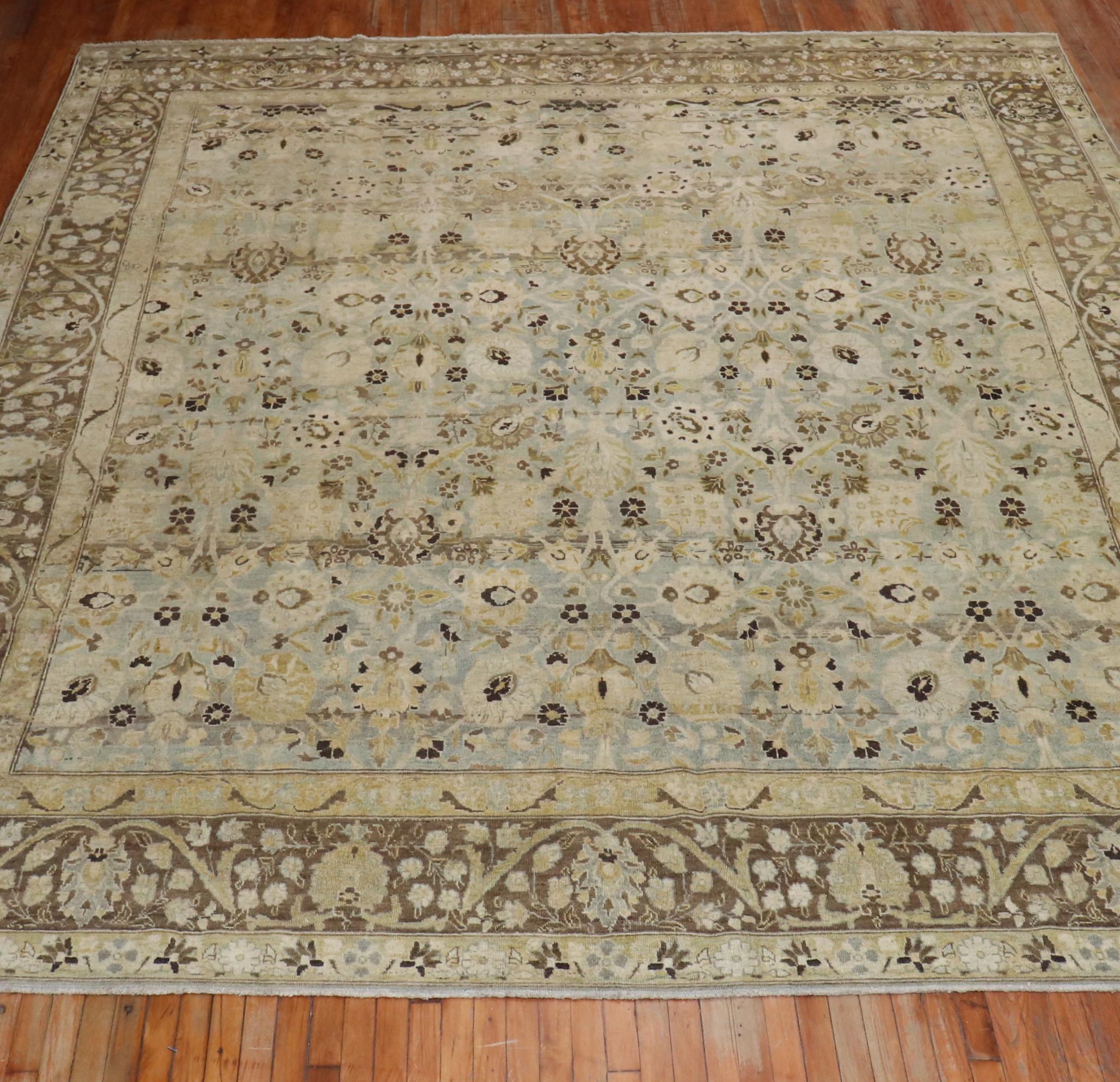 Blue Gray Chartreuse Antique Persian Tabriz Carpet, Early 20th Century For Sale 10