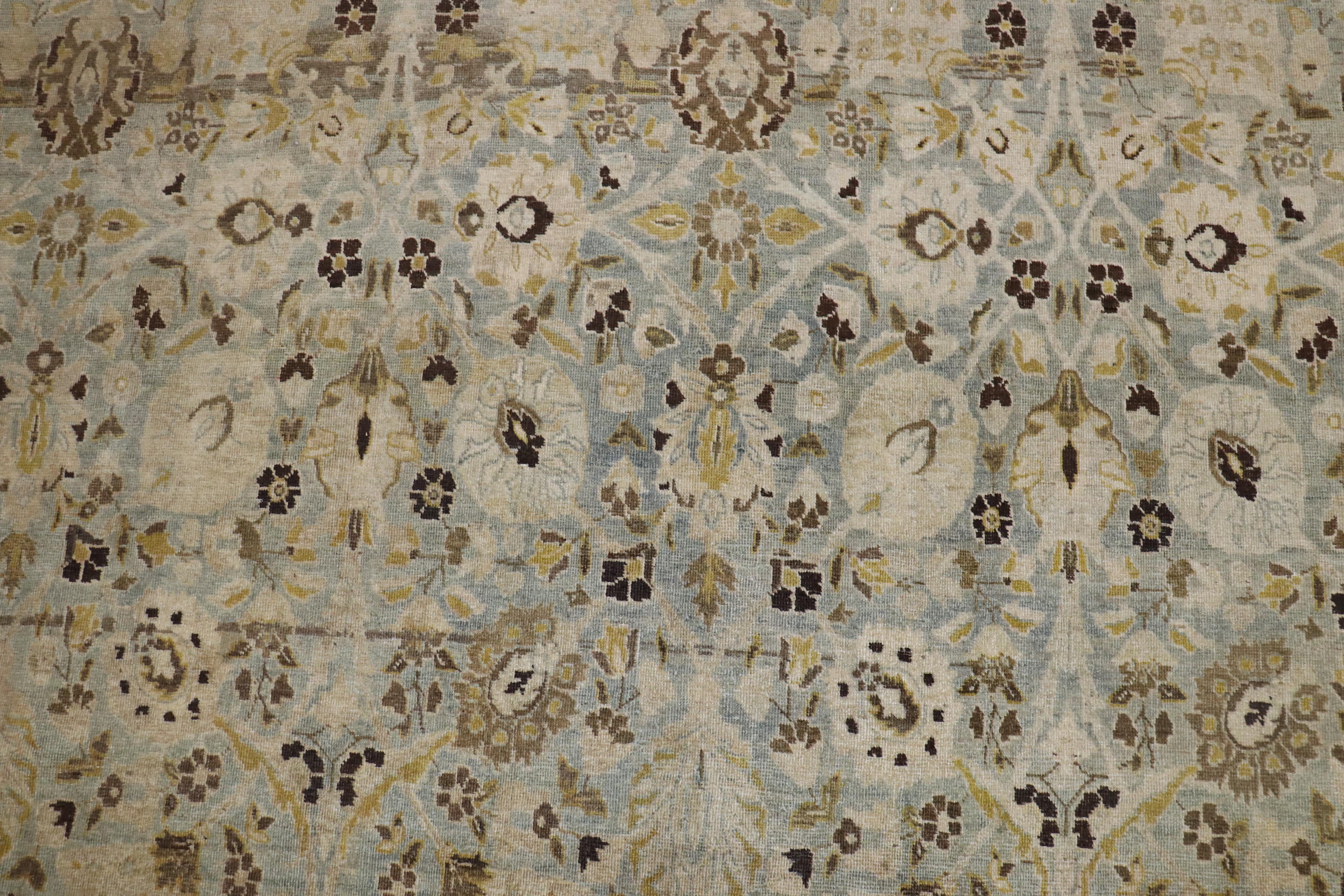 Hand-Woven Blue Gray Chartreuse Antique Persian Tabriz Carpet, Early 20th Century For Sale