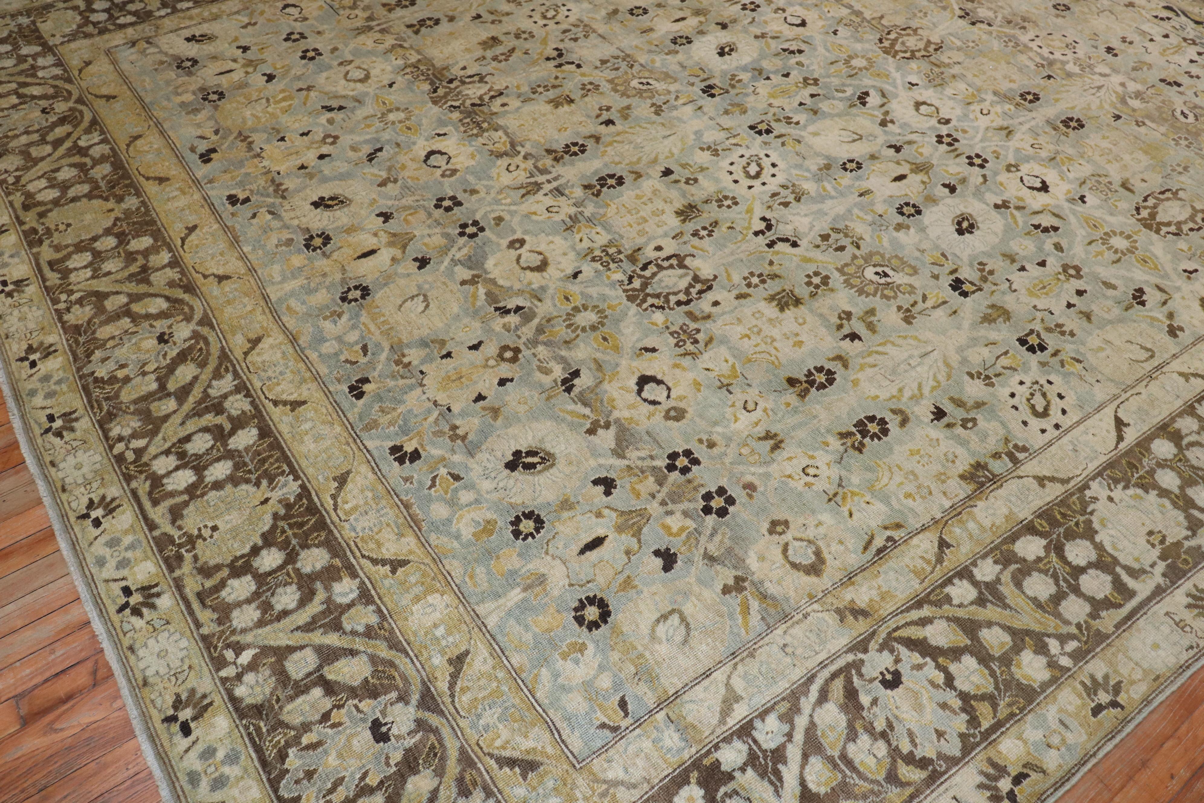 Blue Gray Chartreuse Antique Persian Tabriz Carpet, Early 20th Century In Good Condition For Sale In New York, NY