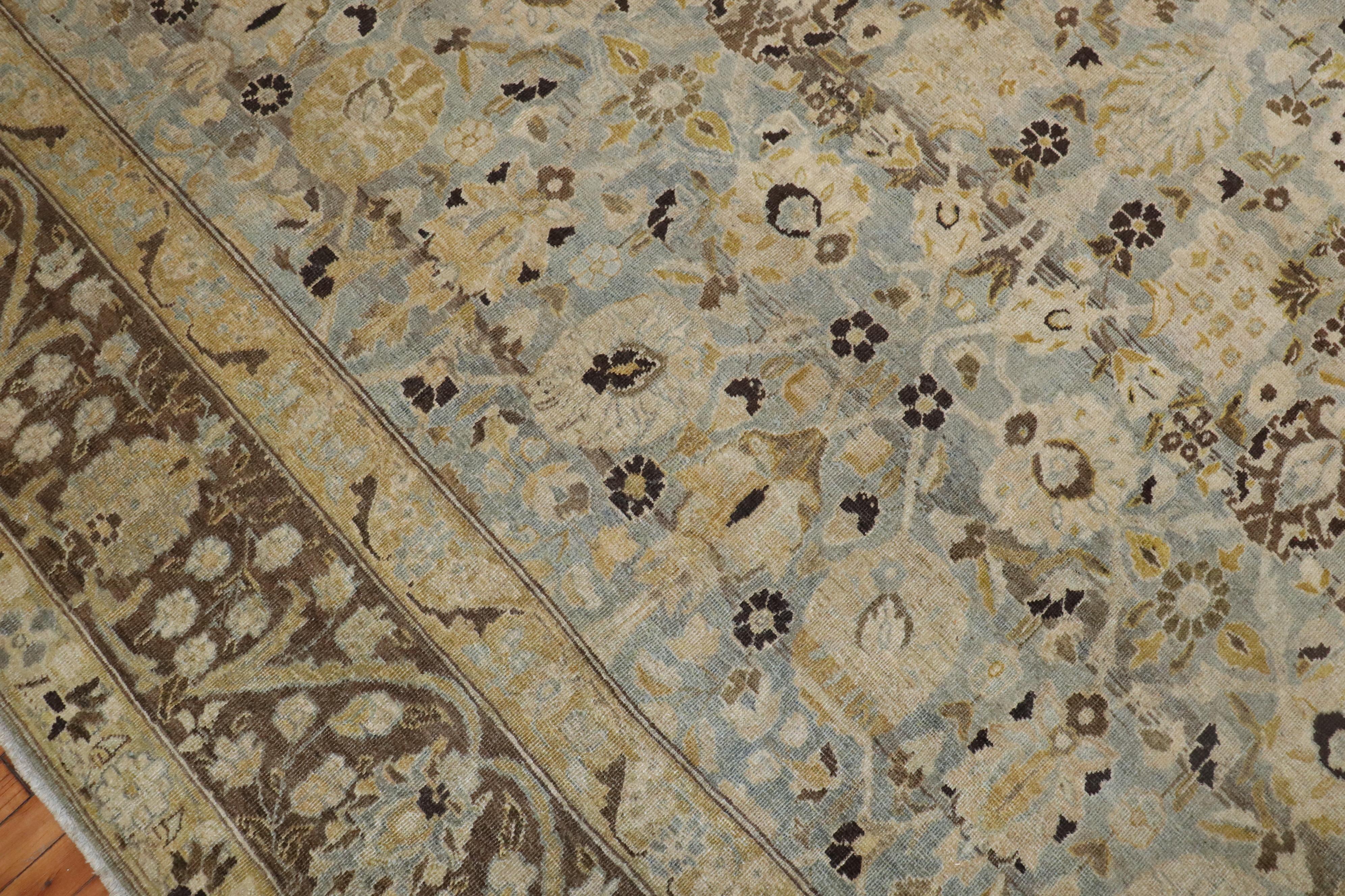 Wool Blue Gray Chartreuse Antique Persian Tabriz Carpet, Early 20th Century For Sale