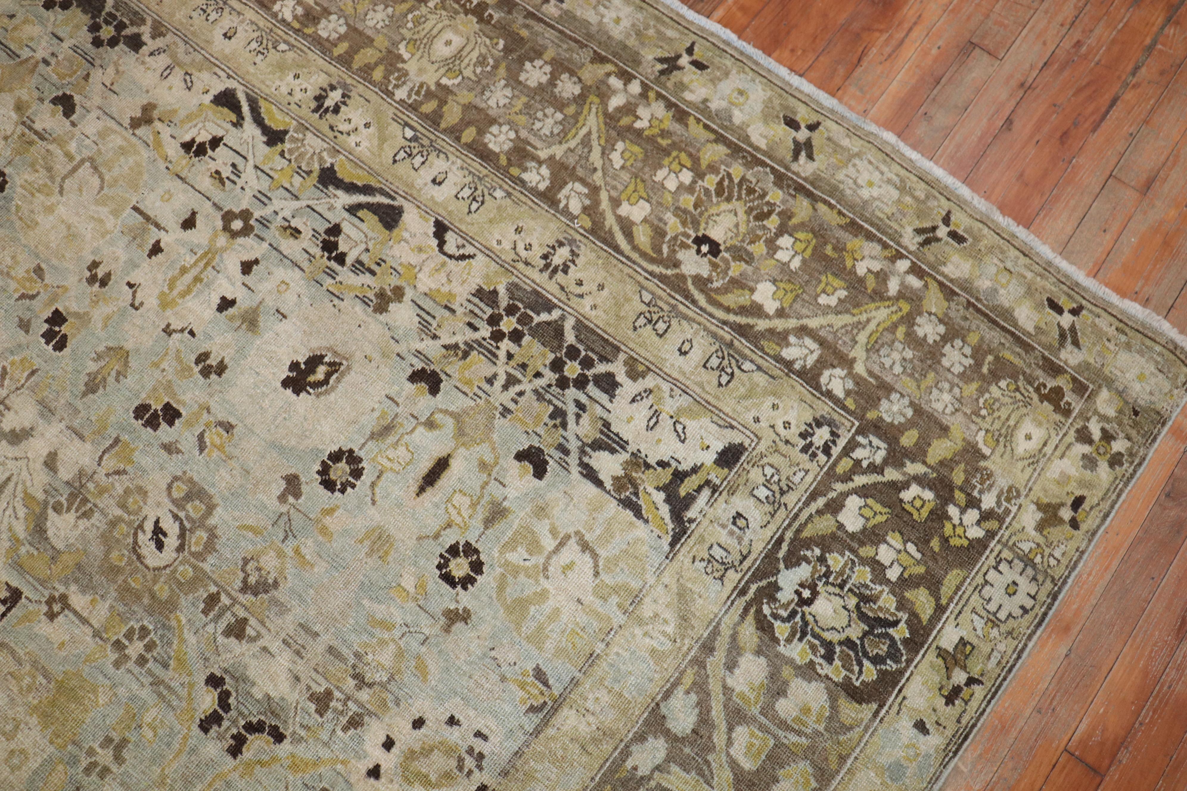 Blue Gray Chartreuse Antique Persian Tabriz Carpet, Early 20th Century For Sale 1