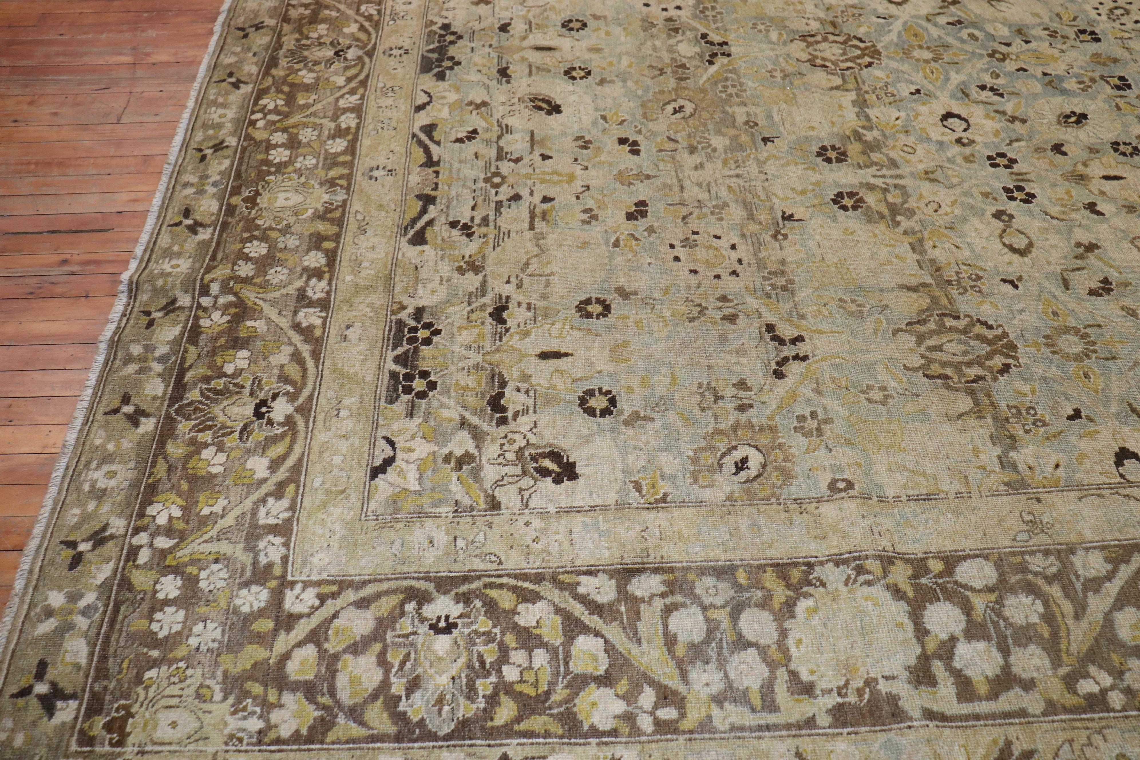 Blue Gray Chartreuse Antique Persian Tabriz Carpet, Early 20th Century For Sale 3