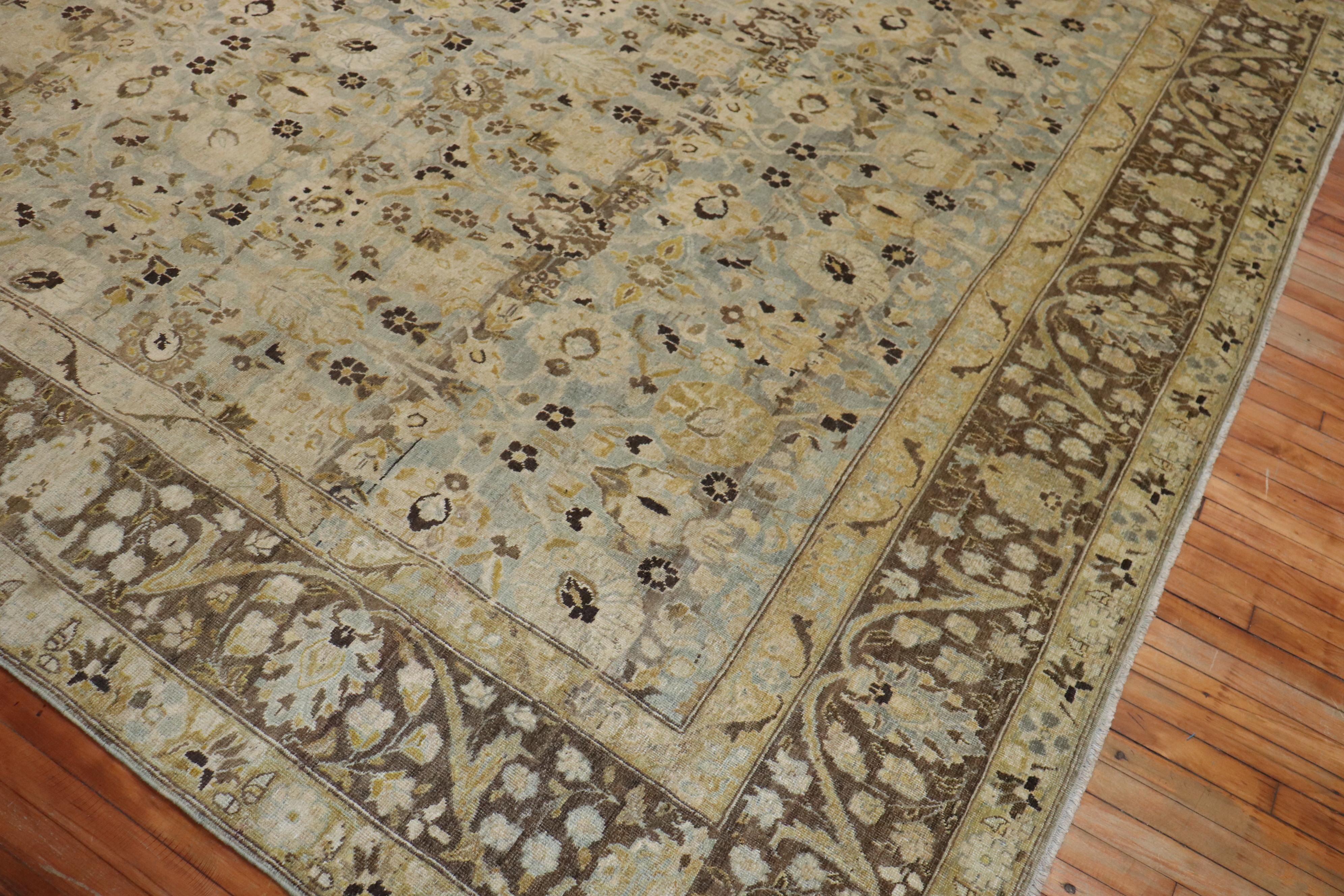 Blue Gray Chartreuse Antique Persian Tabriz Carpet, Early 20th Century For Sale 4