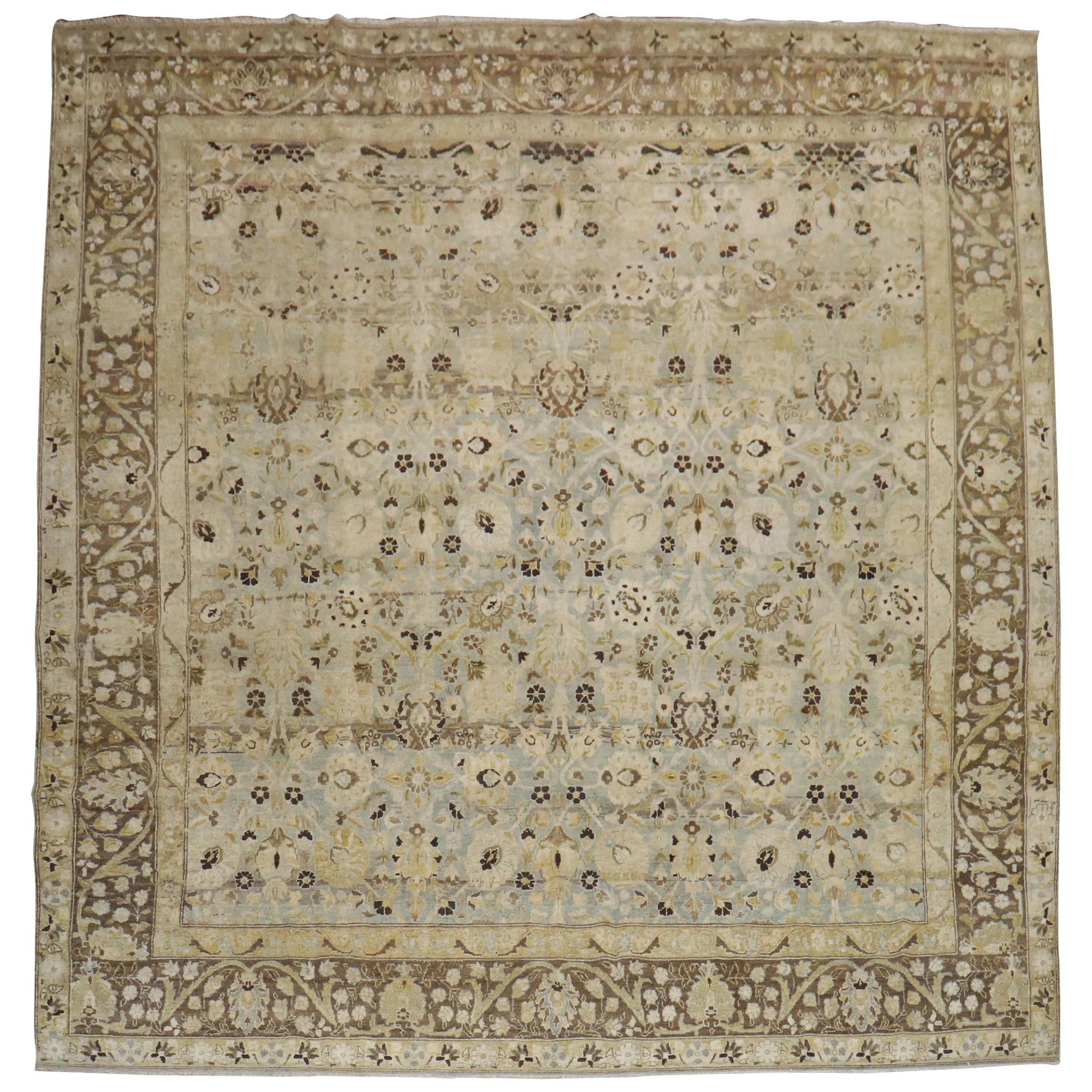 Blue Gray Chartreuse Antique Persian Tabriz Carpet, Early 20th Century For Sale