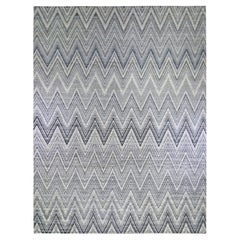 Tappeto in lana e seta annodato a mano con disegno Chevron blu-grigio 14'1" x 18'1"