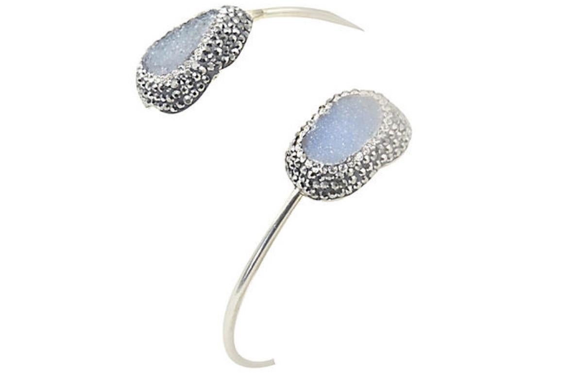 Blue Gray Druzy Crystal Silver Bracelet and Earrings For Sale 4