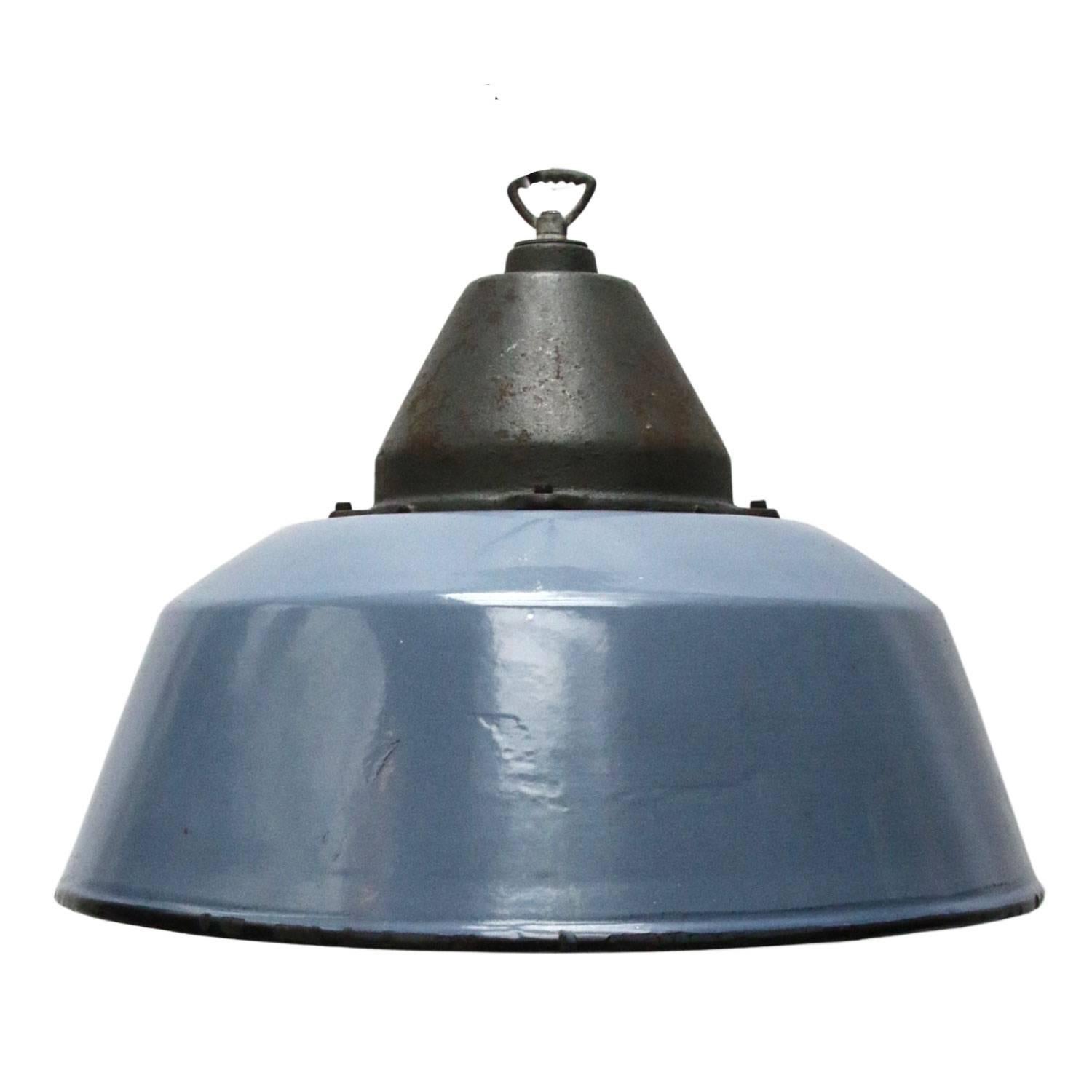 Blue Gray Enamel Cast Iron Vintage Industrial Factory Pendant Lights (13x)