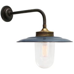 Appliques industrielles en laiton émaillé gris bleu et en verre transparent Lights