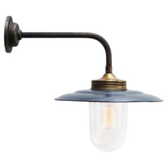 Blue Gray Enamel Vintage Industrial Brass Clear Glass Sconces Wall Lights