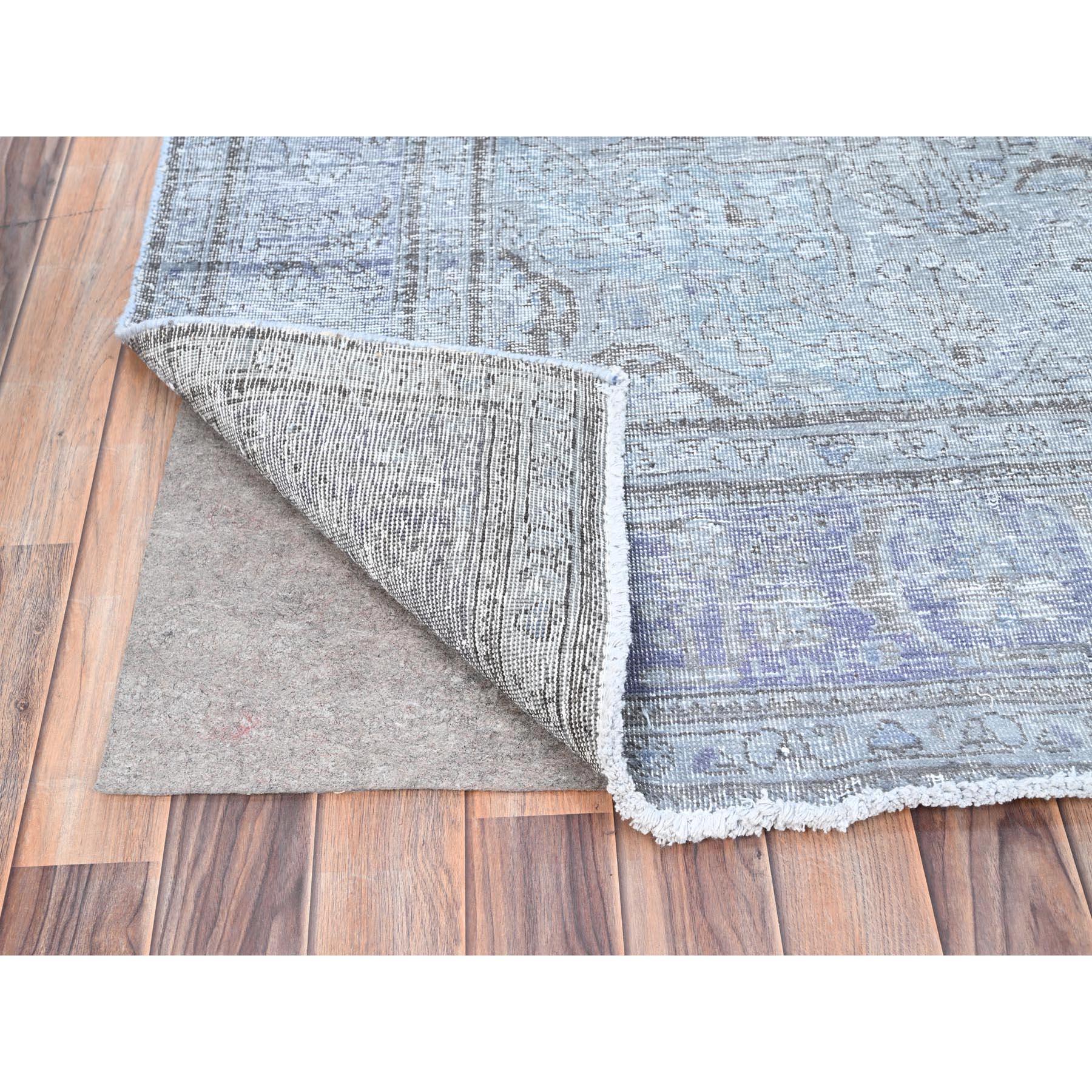 Mid-20th Century Blue Gray Hand Knotted Old Persian Tabriz Distressed Look Cropped Thin Wool Rug For Sale