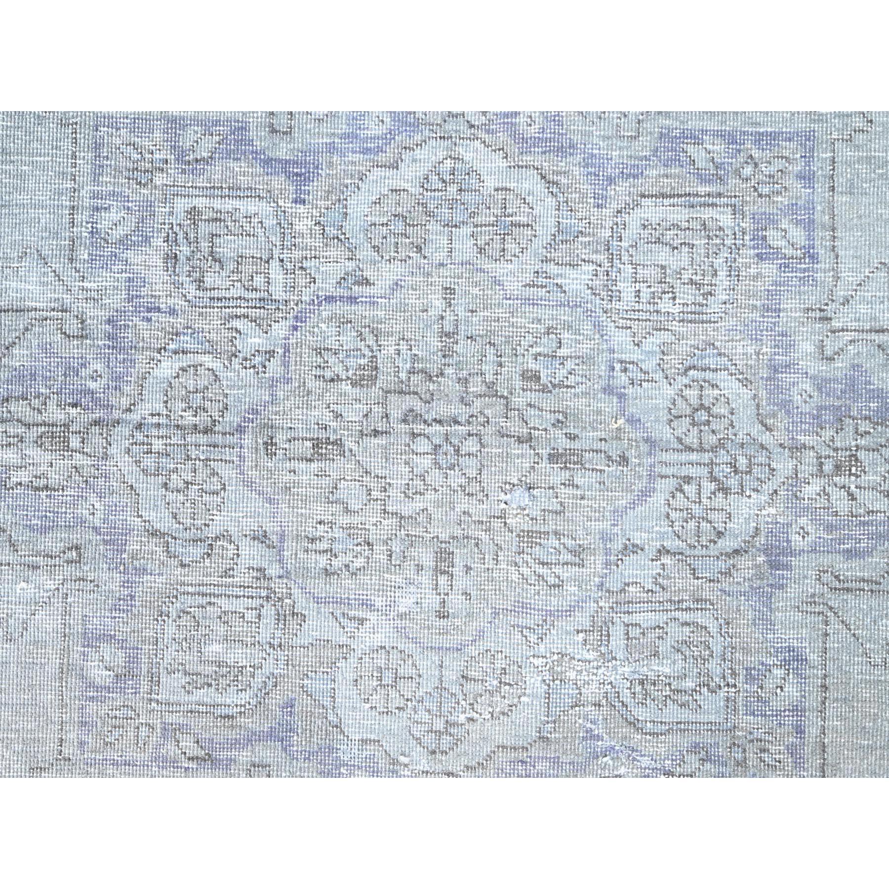 Blue Gray Hand Knotted Old Persian Tabriz Distressed Look Cropped Thin Wool Rug For Sale 4