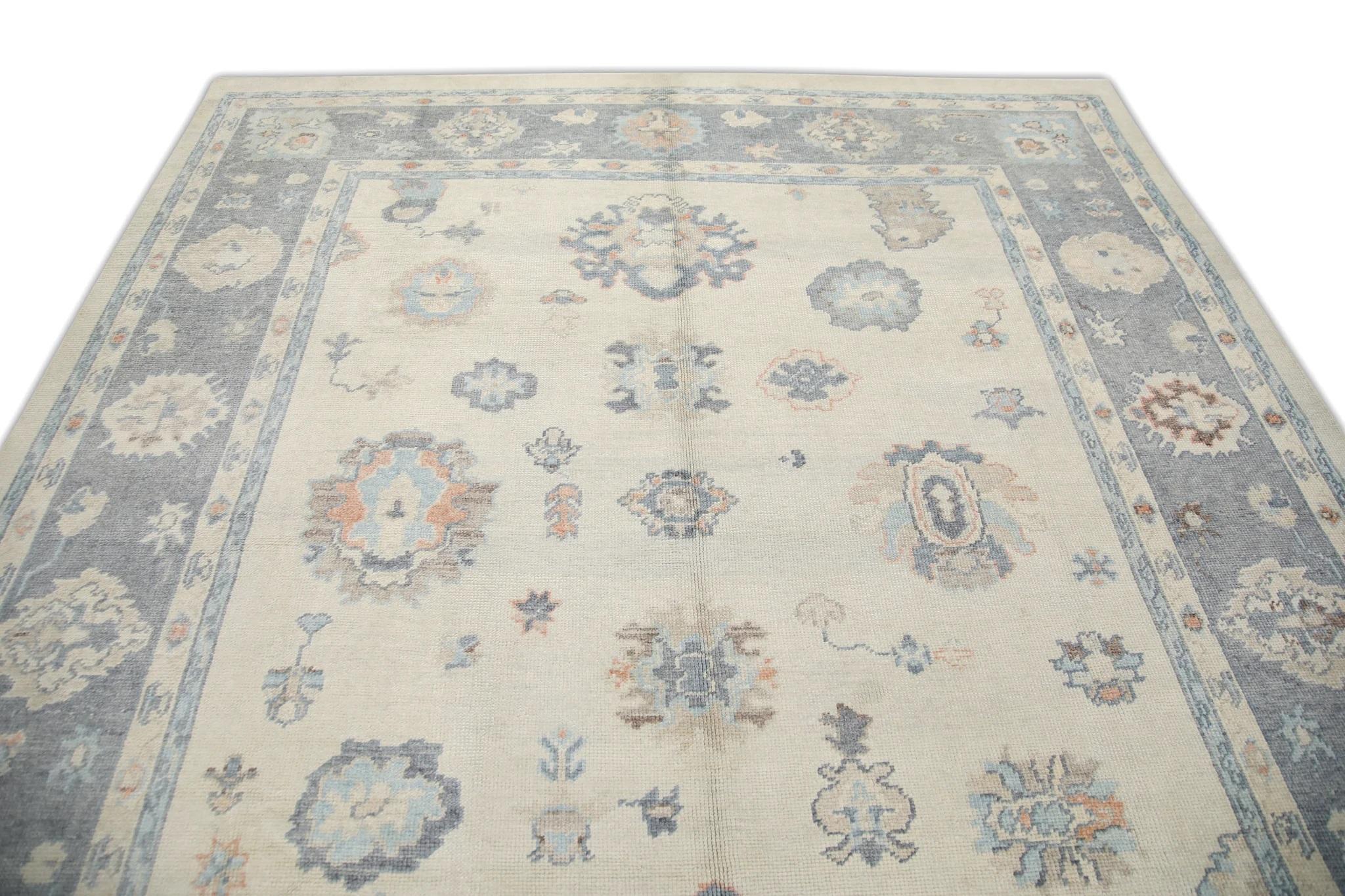 Contemporary Blue & Gray Handwoven Wool Turkish Oushak Rug 8'5