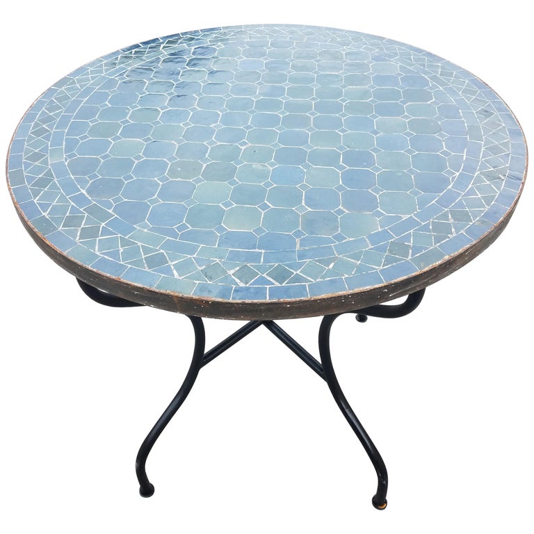 Blue Gray Moroccan Mosaic Table For Sale at 1stdibs