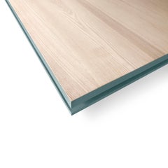 Mesa de comedor de madera maciza natural azul grisácea, diseñada por E. Gizard en París