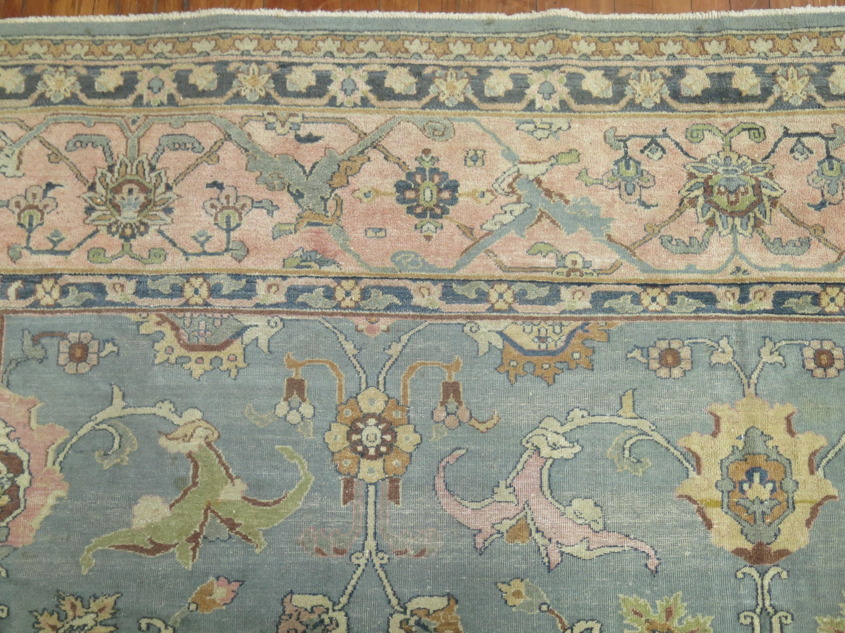 Blue Gray Pink Indian Room Size Rug In Good Condition For Sale In New York, NY