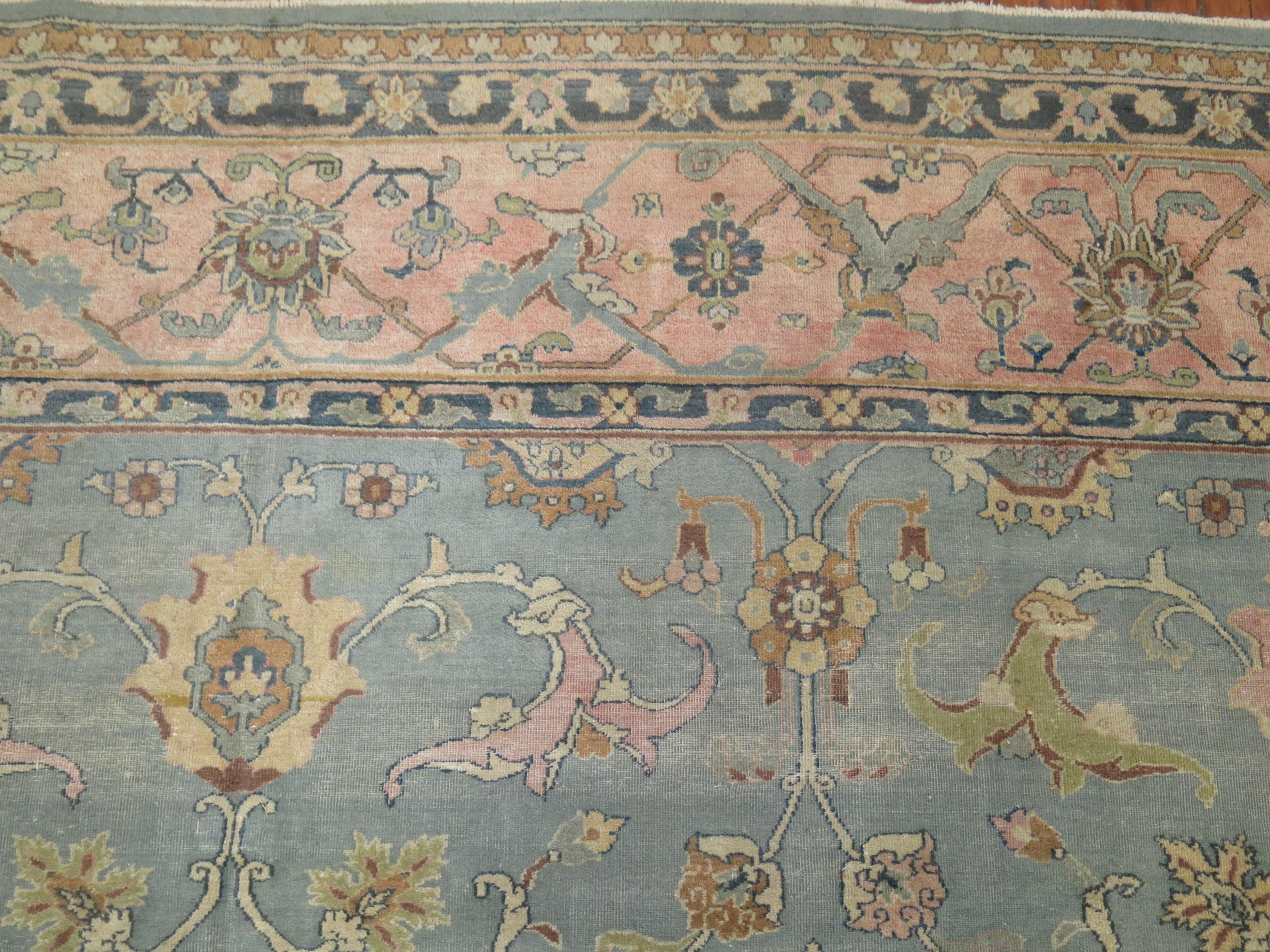 20th Century Blue Gray Pink Indian Room Size Rug For Sale