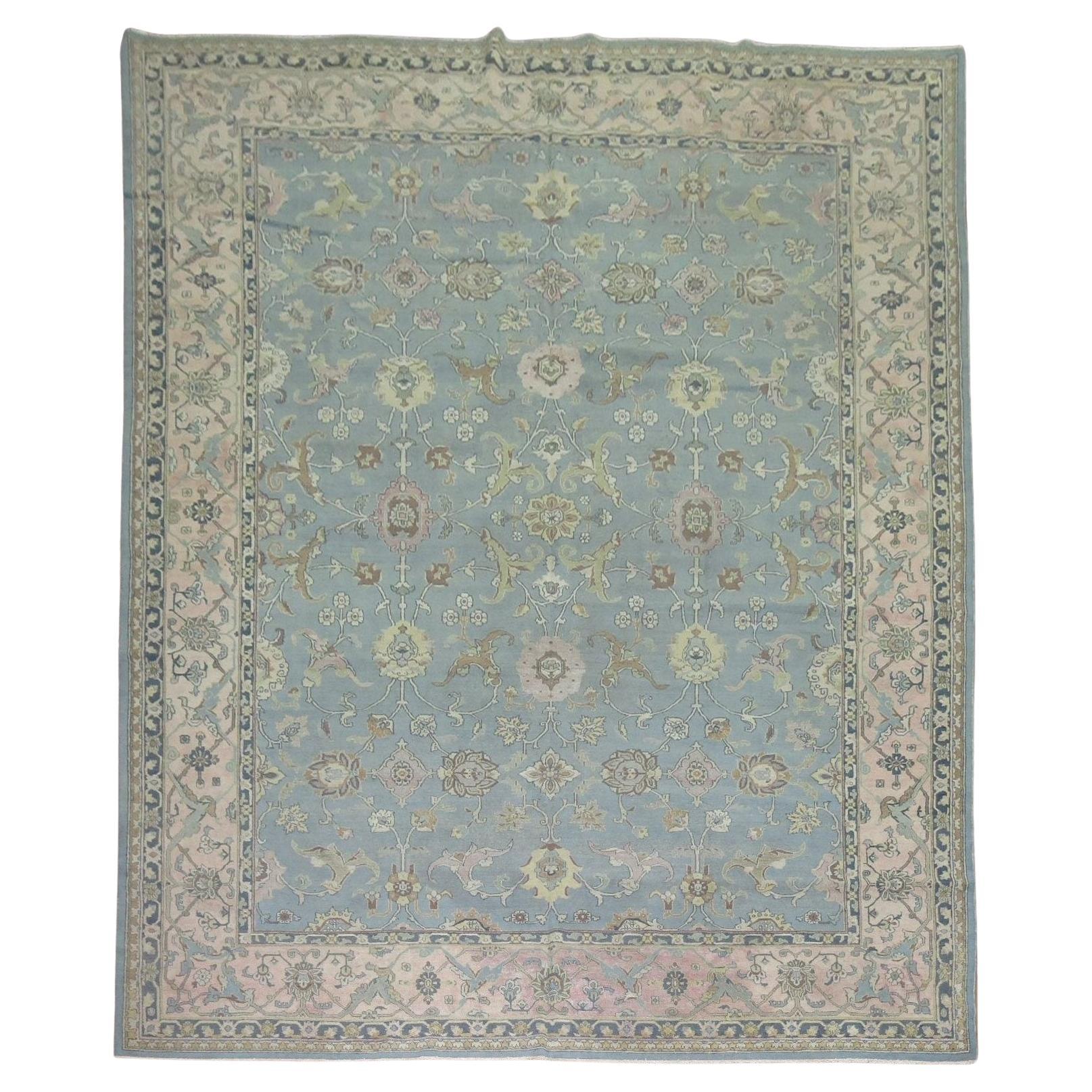 Blue Gray Pink Indian Room Size Rug For Sale
