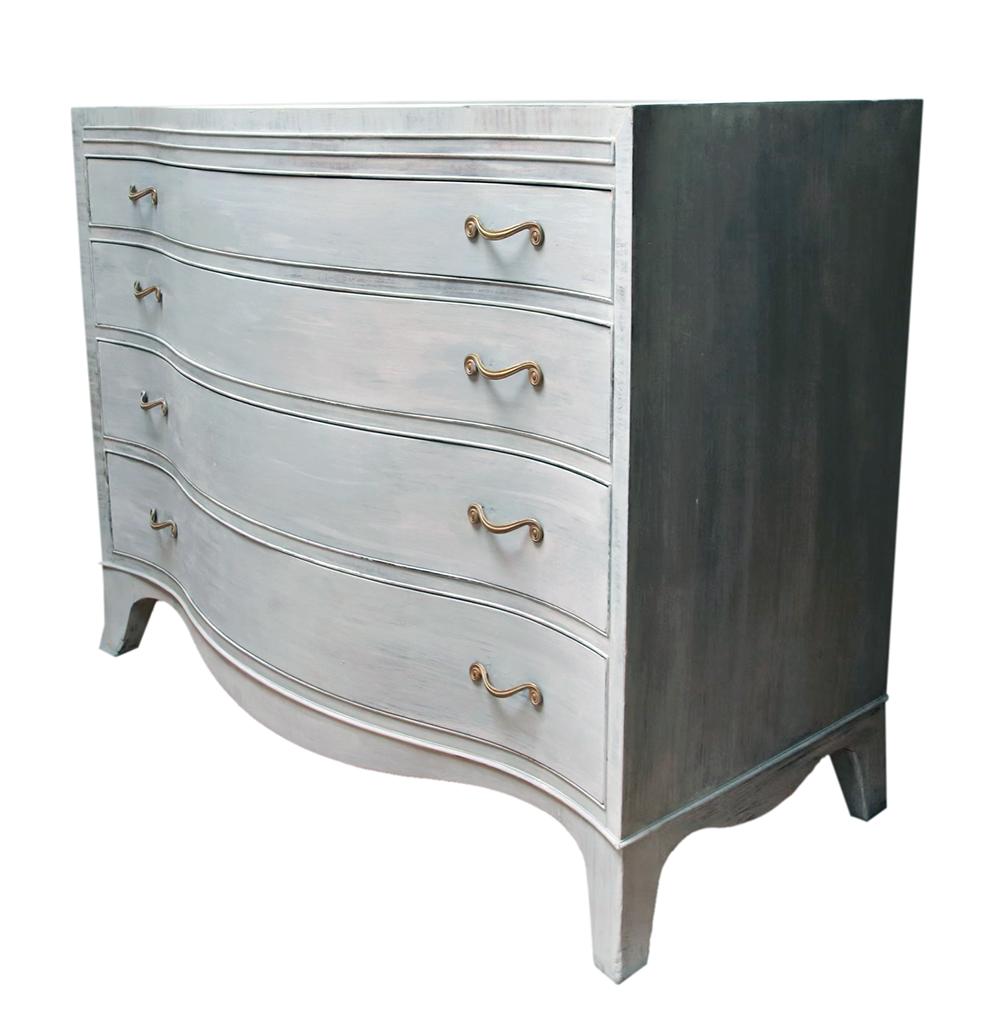 Chippendale Blue Gray Serpentine Four Drawer Chest of Drawers For Sale