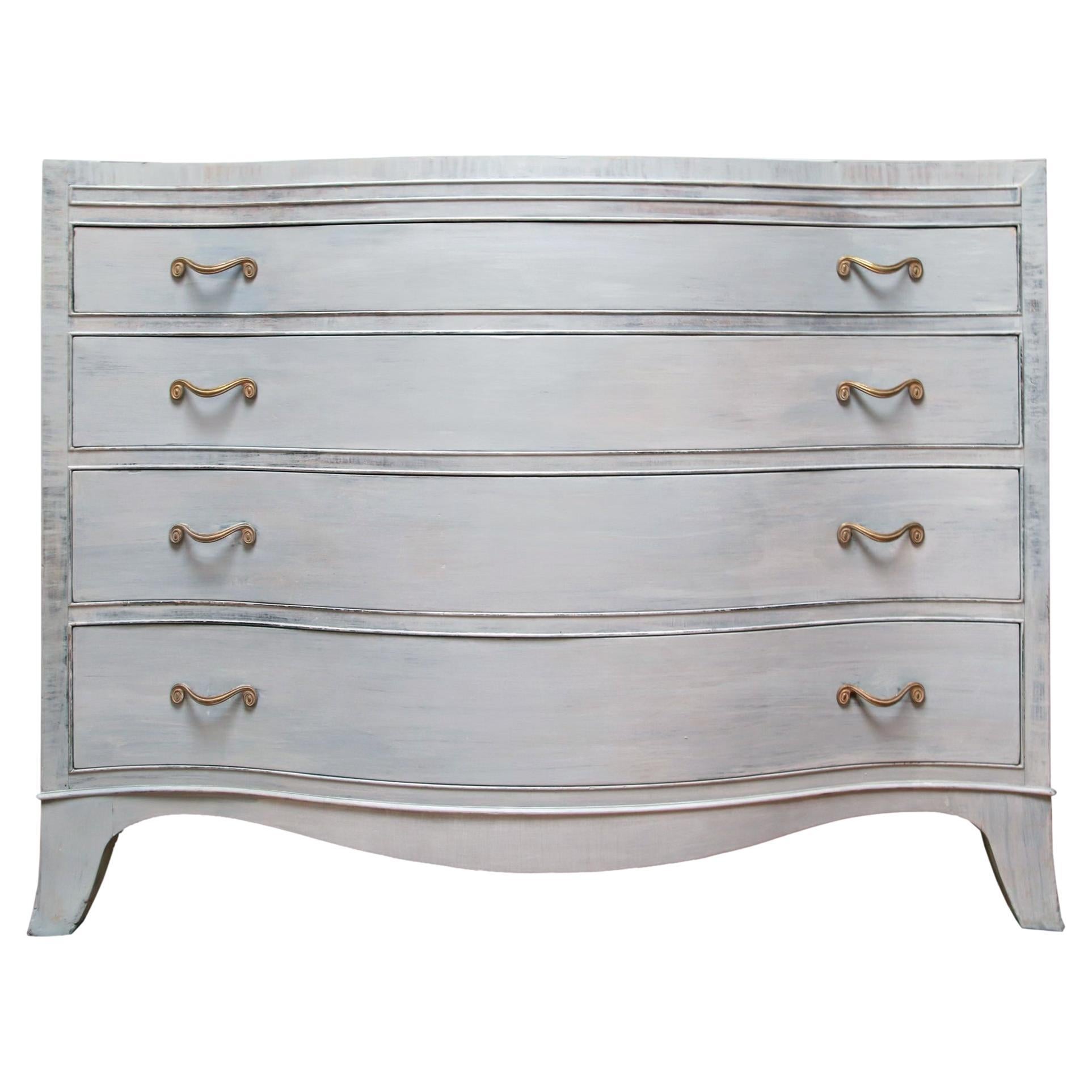 Blue Gray Serpentine Four Drawer Chest of Drawers For Sale