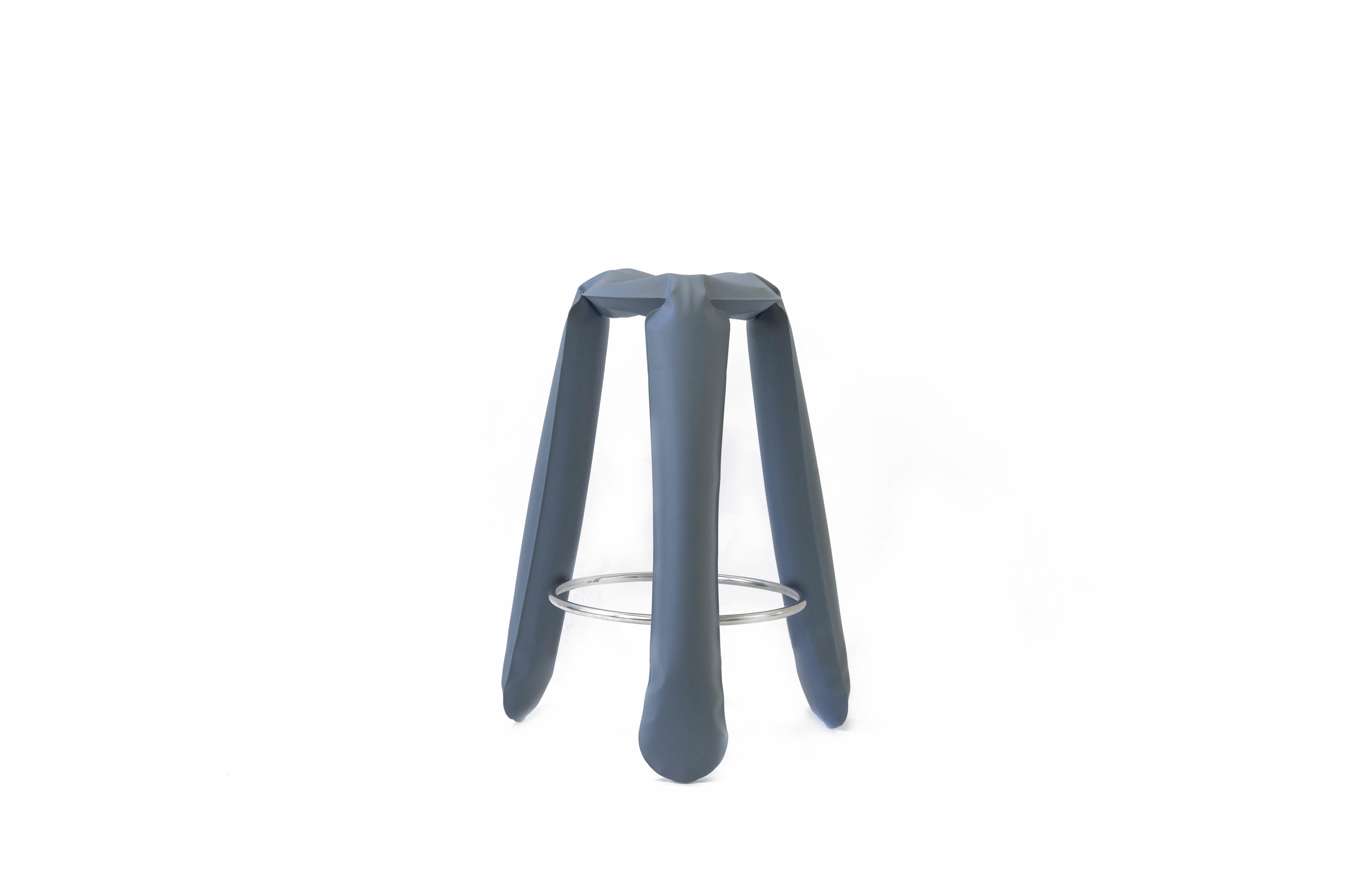 Organic Modern Blue Gray Steel Bar Plopp Stool by Zieta For Sale