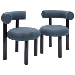 Blue Gray Upholstery with Metal Gloss Lacquer Leg Dining Chair, Tom Dixon