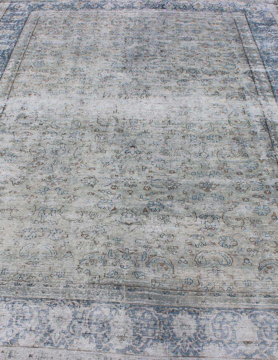Blue/Gray Vintage Persian Distressed Rug with Modern and Rustic Design 3