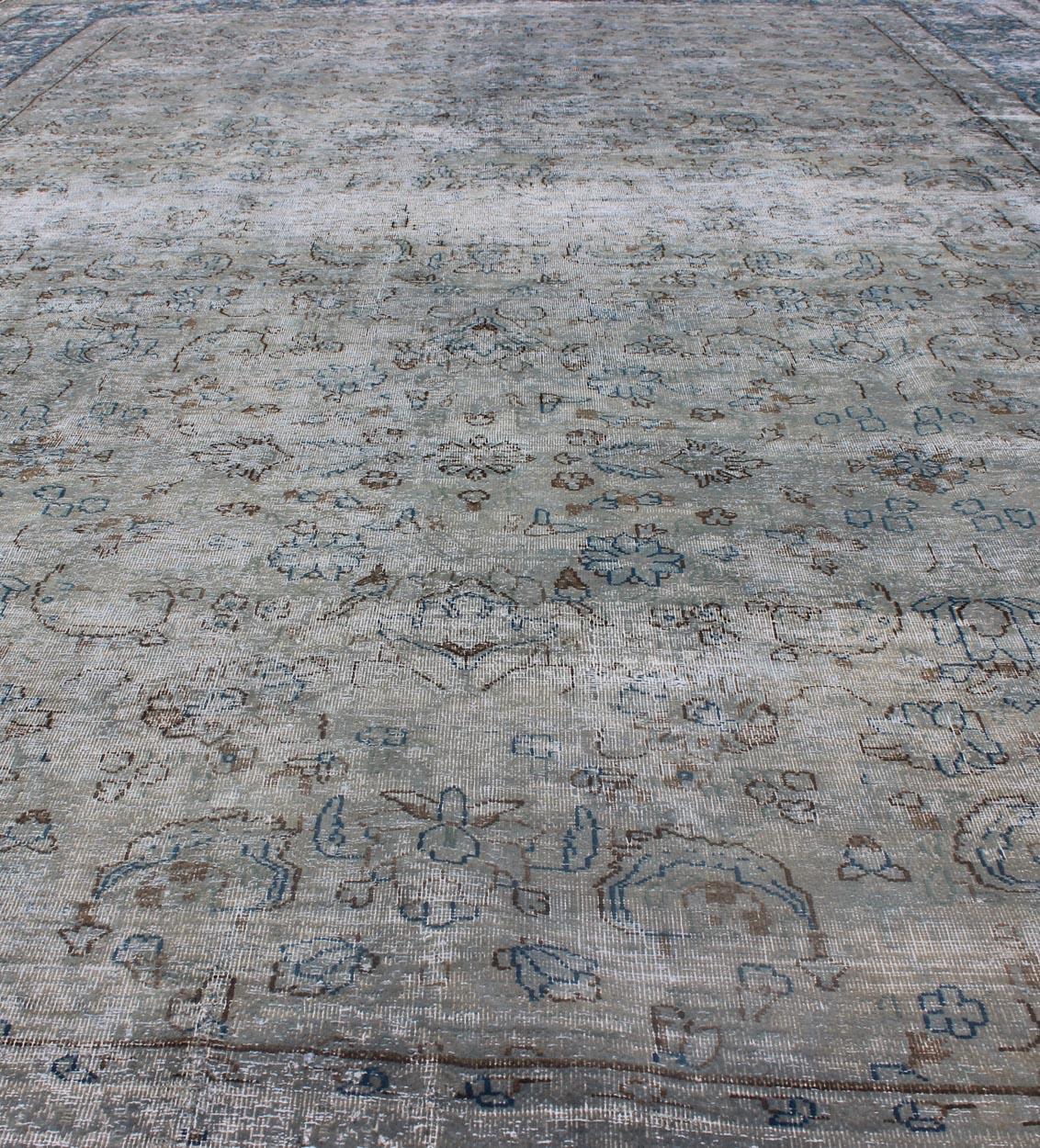Blue/Gray Vintage Persian Distressed Rug with Modern and Rustic Design 4