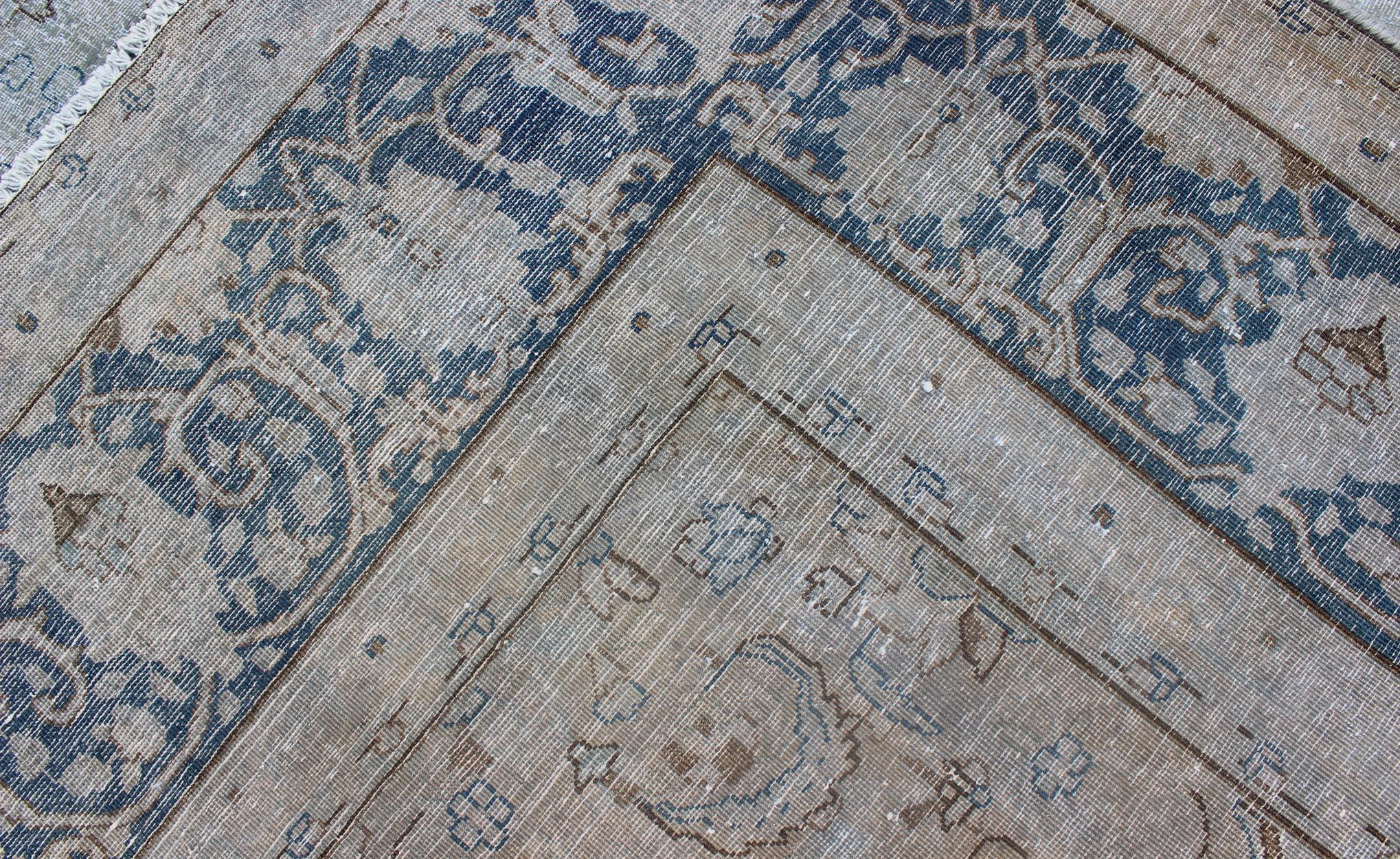 Blue/Gray Vintage Persian Distressed Rug with Modern and Rustic Design 7