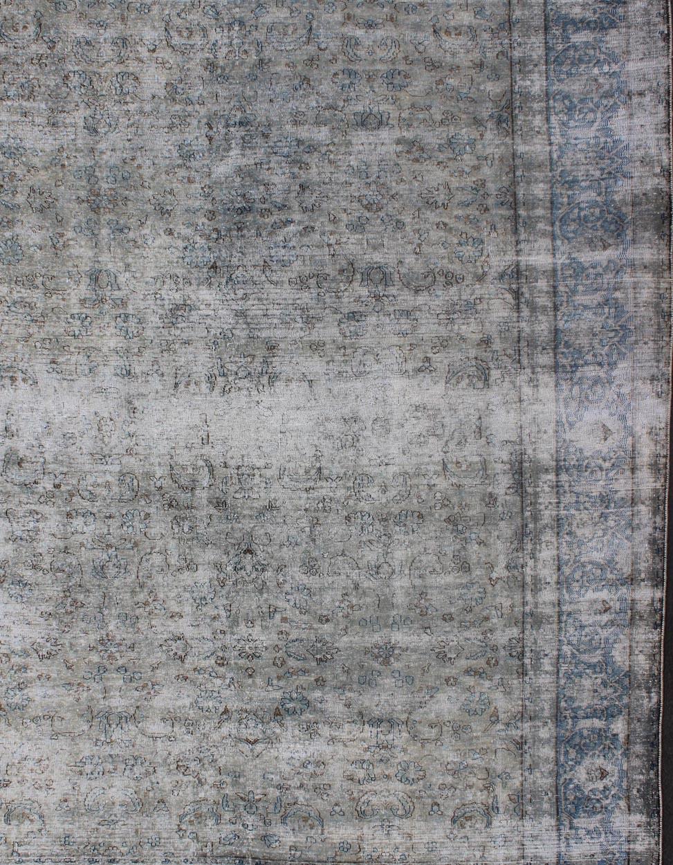 Hand-Knotted Blue/Gray Vintage Persian Distressed Rug with Modern and Rustic Design
