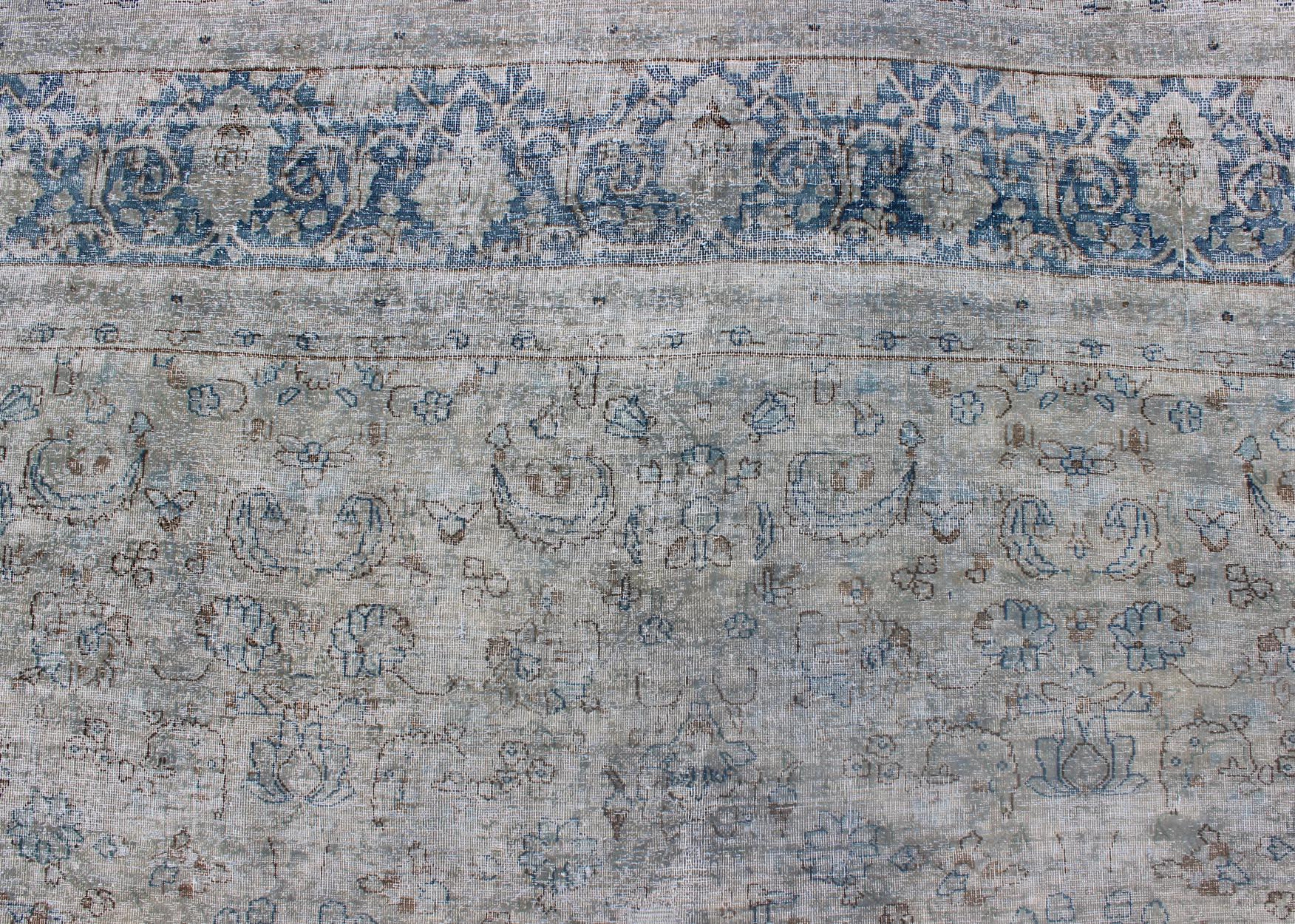 Mid-20th Century Blue/Gray Vintage Persian Distressed Rug with Modern and Rustic Design