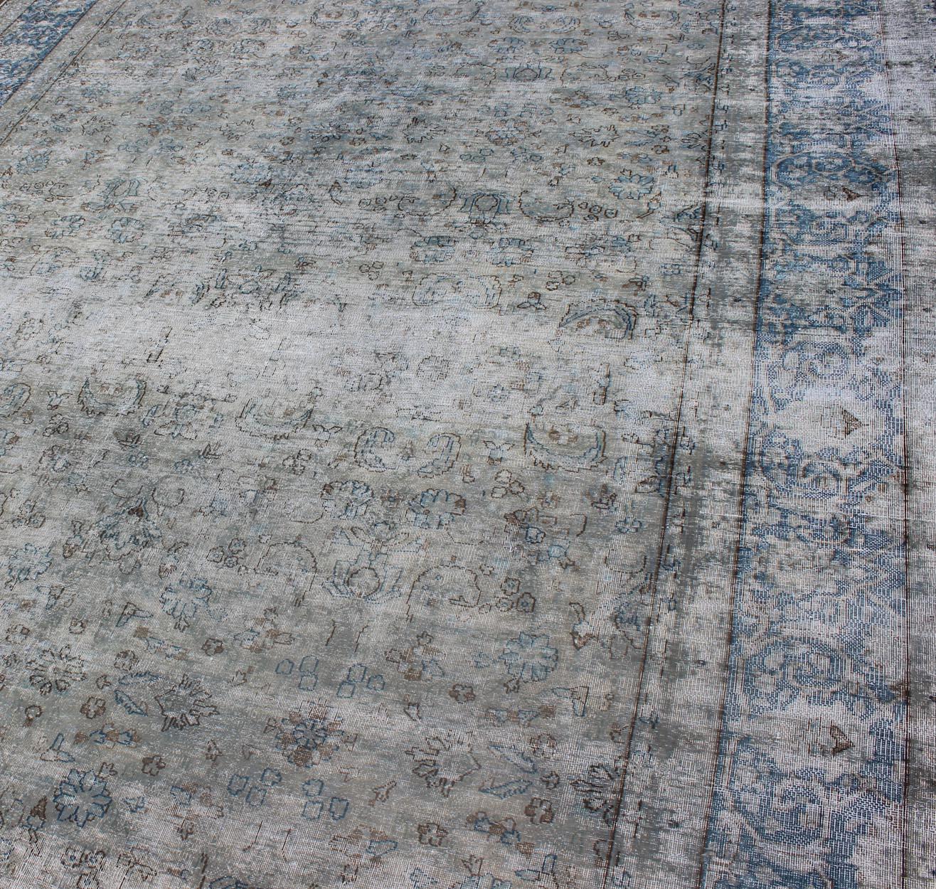 Blue/Gray Vintage Persian Distressed Rug with Modern and Rustic Design 2