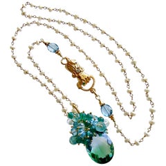 Blue Green Ametrine London Blue Topaz Green Onyx Hand Clasp Cluster Necklace