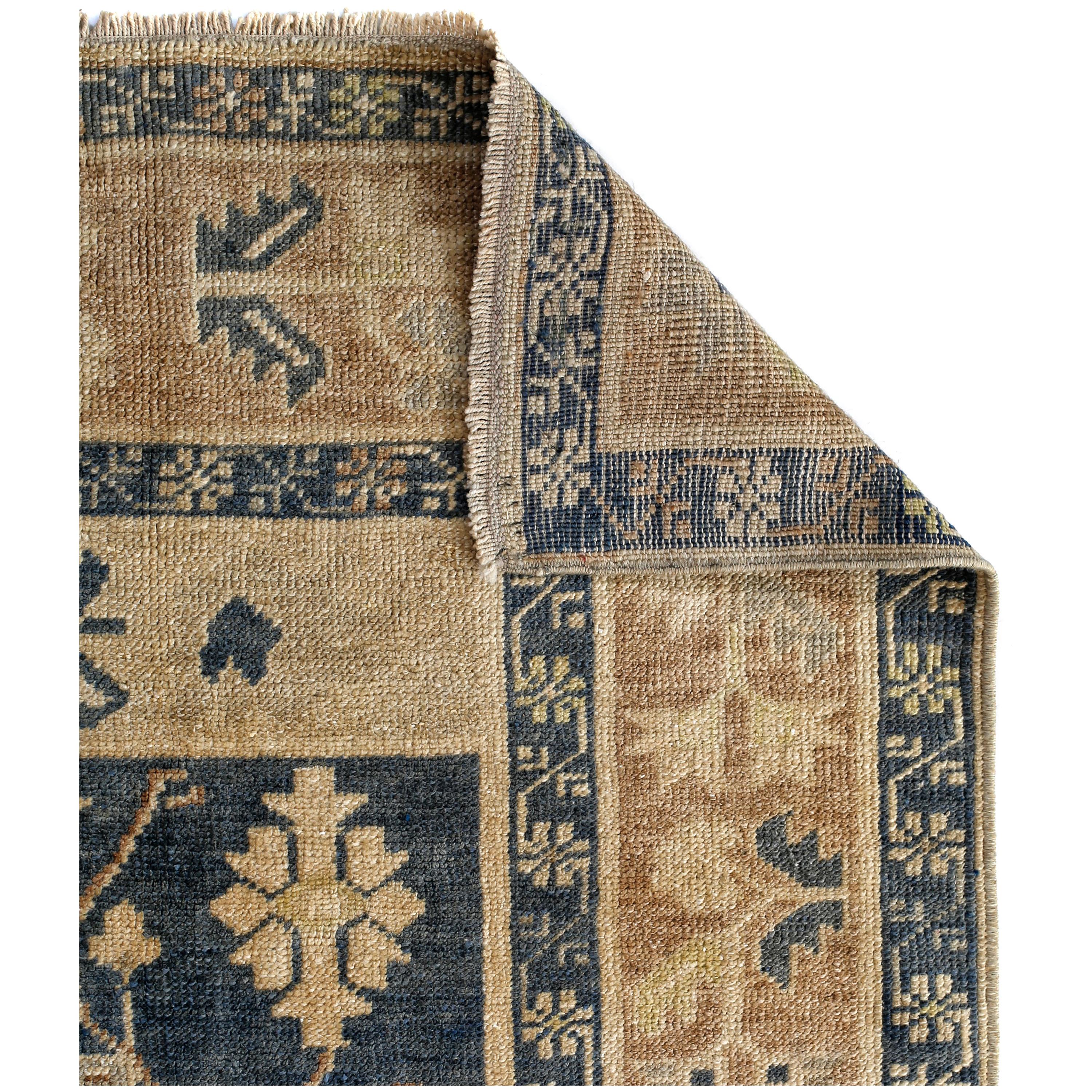 Hand-Knotted Blue, Green and Beige Handmade Wool Turkish Old Anatolian Konya Distressed Rug For Sale