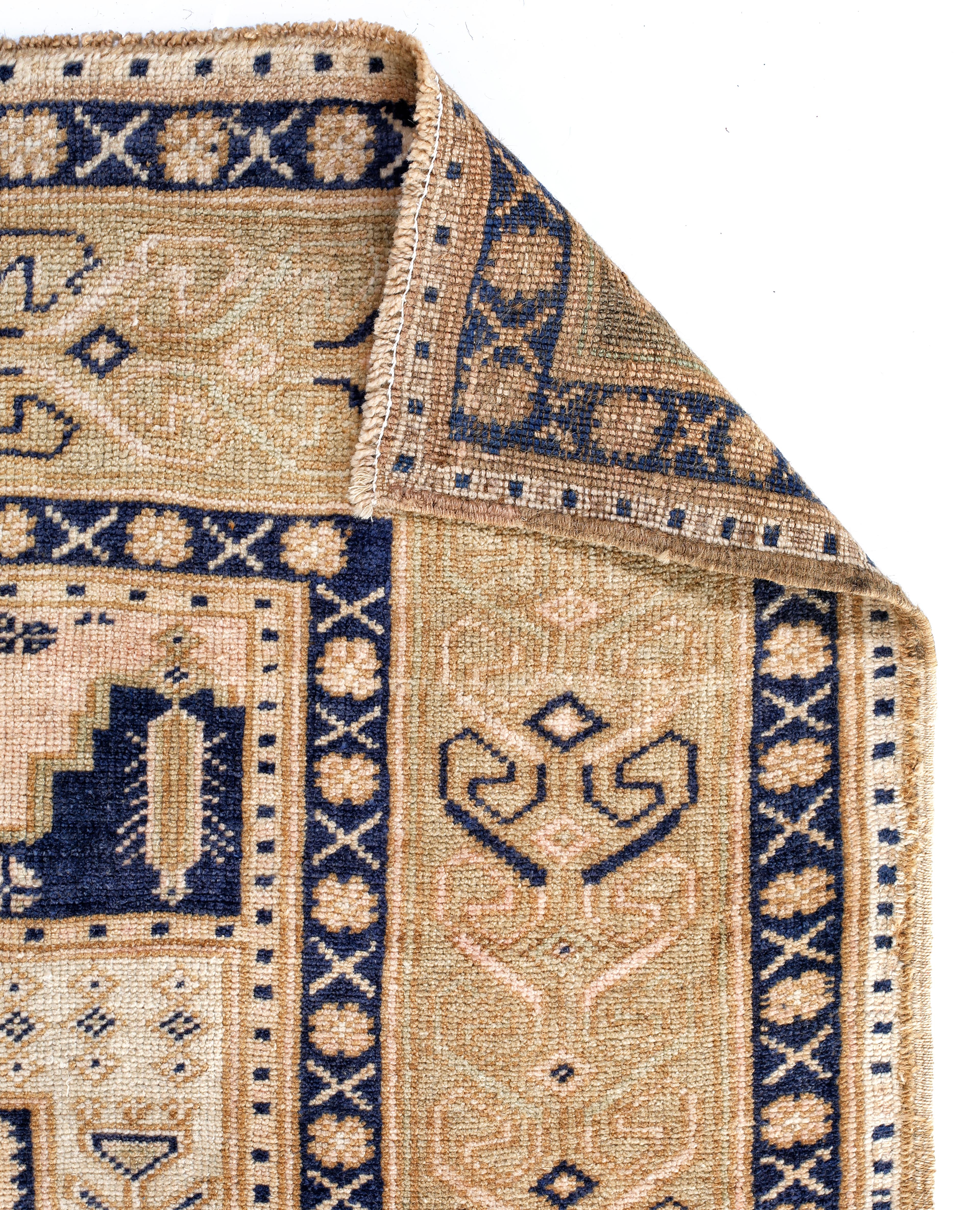 Oushak Blue, Green and Beige Handmade Wool Turkish Old Anatolian Konya Distressed Rug For Sale