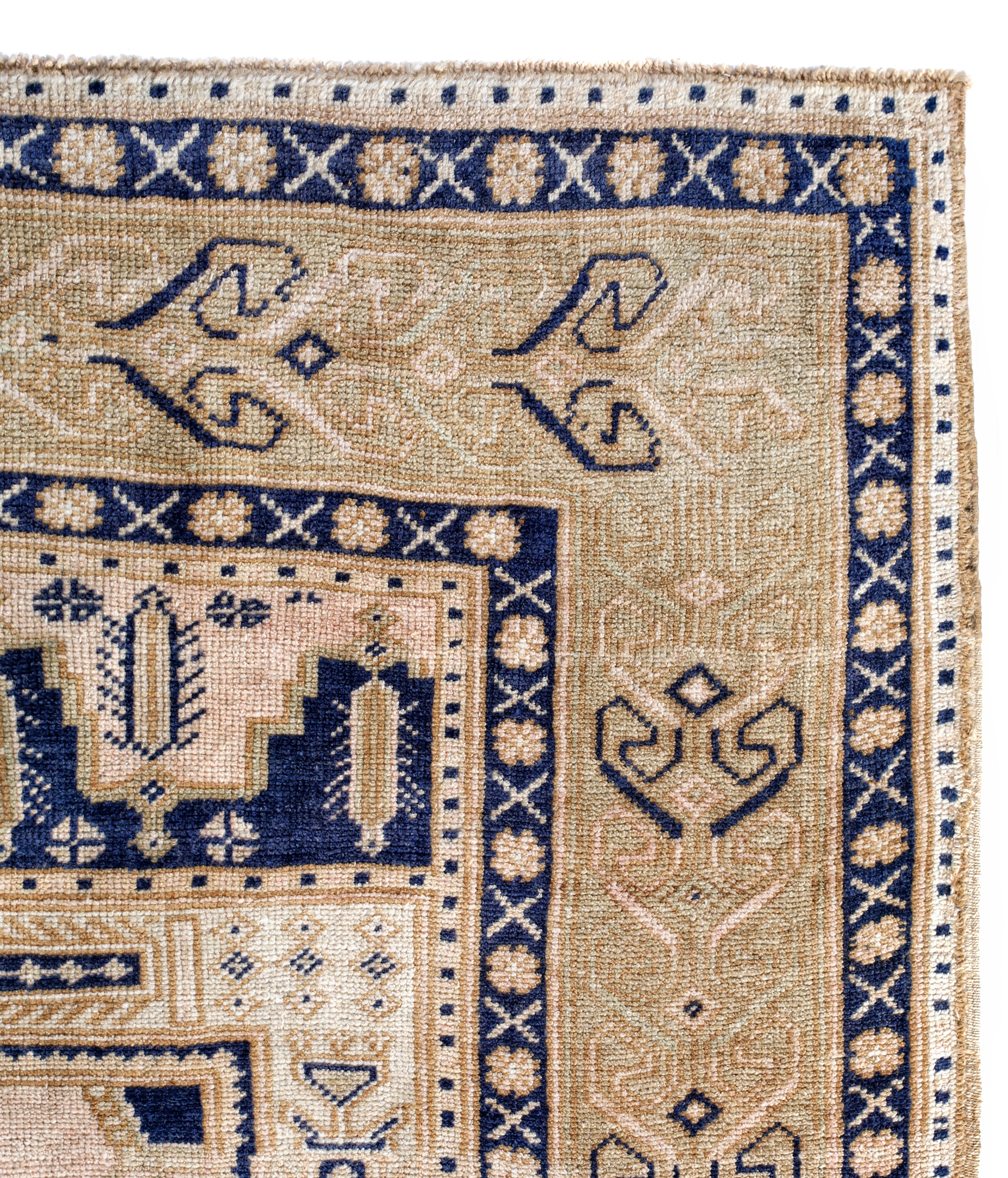 Hand-Knotted Blue, Green and Beige Handmade Wool Turkish Old Anatolian Konya Distressed Rug For Sale