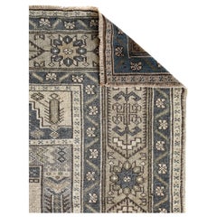 Blue, Green and Beige Handmade Wool Turkish Old Anatolian Konya Distressed Rug