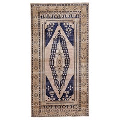 Blue, Green and Beige Handmade Wool Turkish Old Anatolian Konya Distressed Rug Blue, Green and Beige Handmade Wool Turkish Old Anatolian Konya Distressed Rug