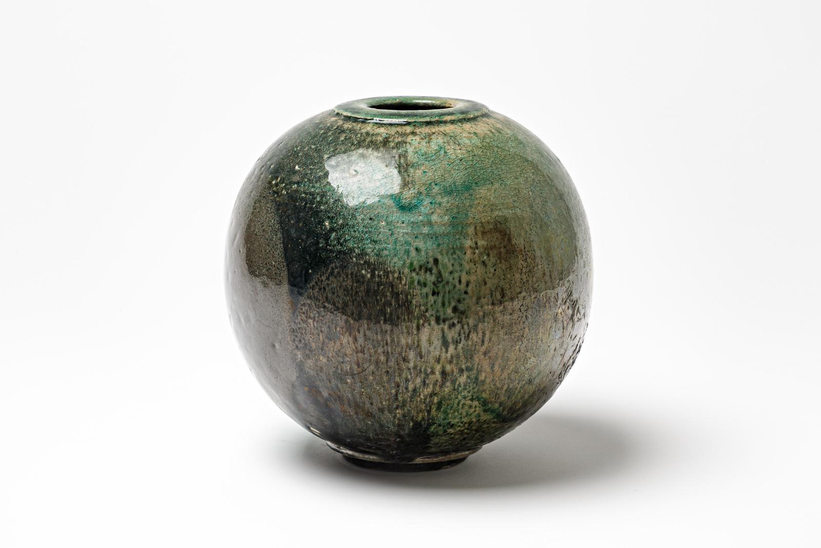 Blue/green and black glazed ceramic vase by Gisèle Buthod Garçon, circa 1980-90 In Excellent Condition For Sale In Saint-Ouen, FR