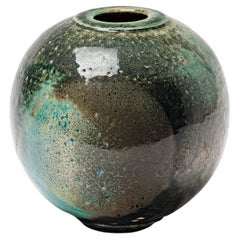 Blue/green and black glazed ceramic vase by Gisèle Buthod Garçon, circa 1980-90