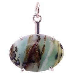  Blue-Green and Brown Seascape Opal Set East-West in Silver Pendant