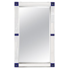 Blue, Green, and Mirrored Glass Geometric Art Nouveau Mirror, Italy, c. 1920s