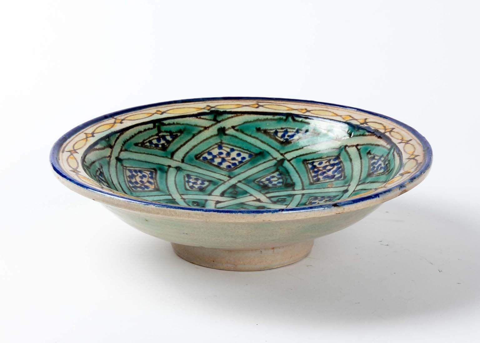 Early 20th Century Blue, Green, and Yellow Moroccan Bowl, early 20th Century