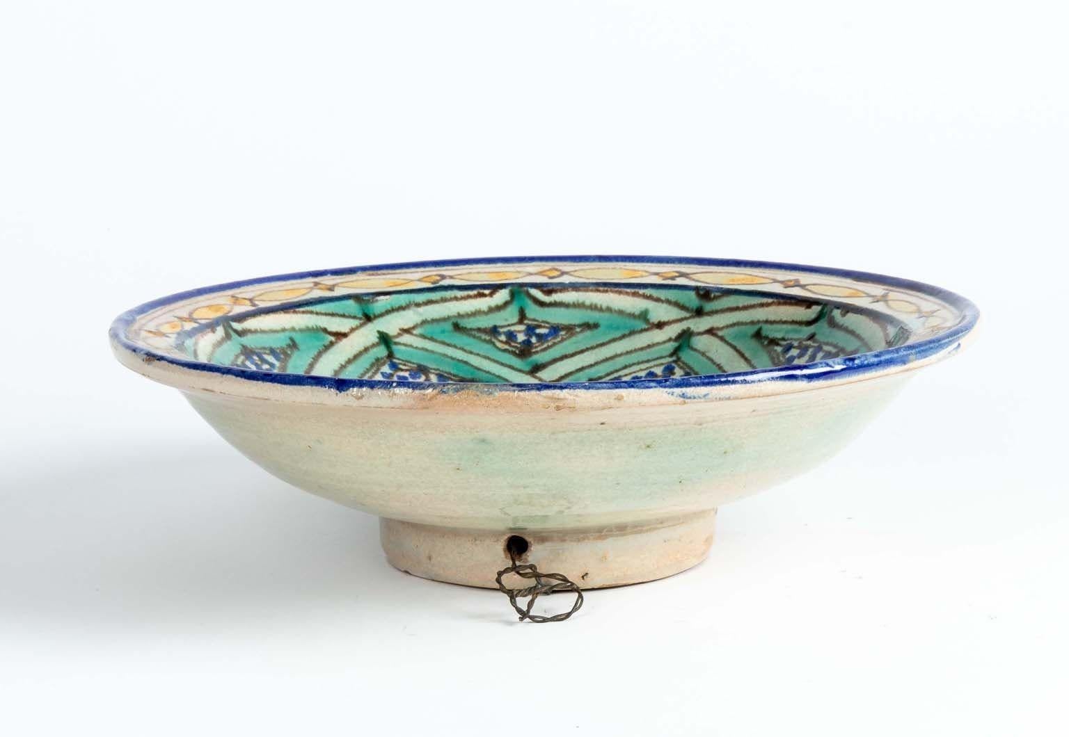 Ceramic Blue, Green, and Yellow Moroccan Bowl, early 20th Century