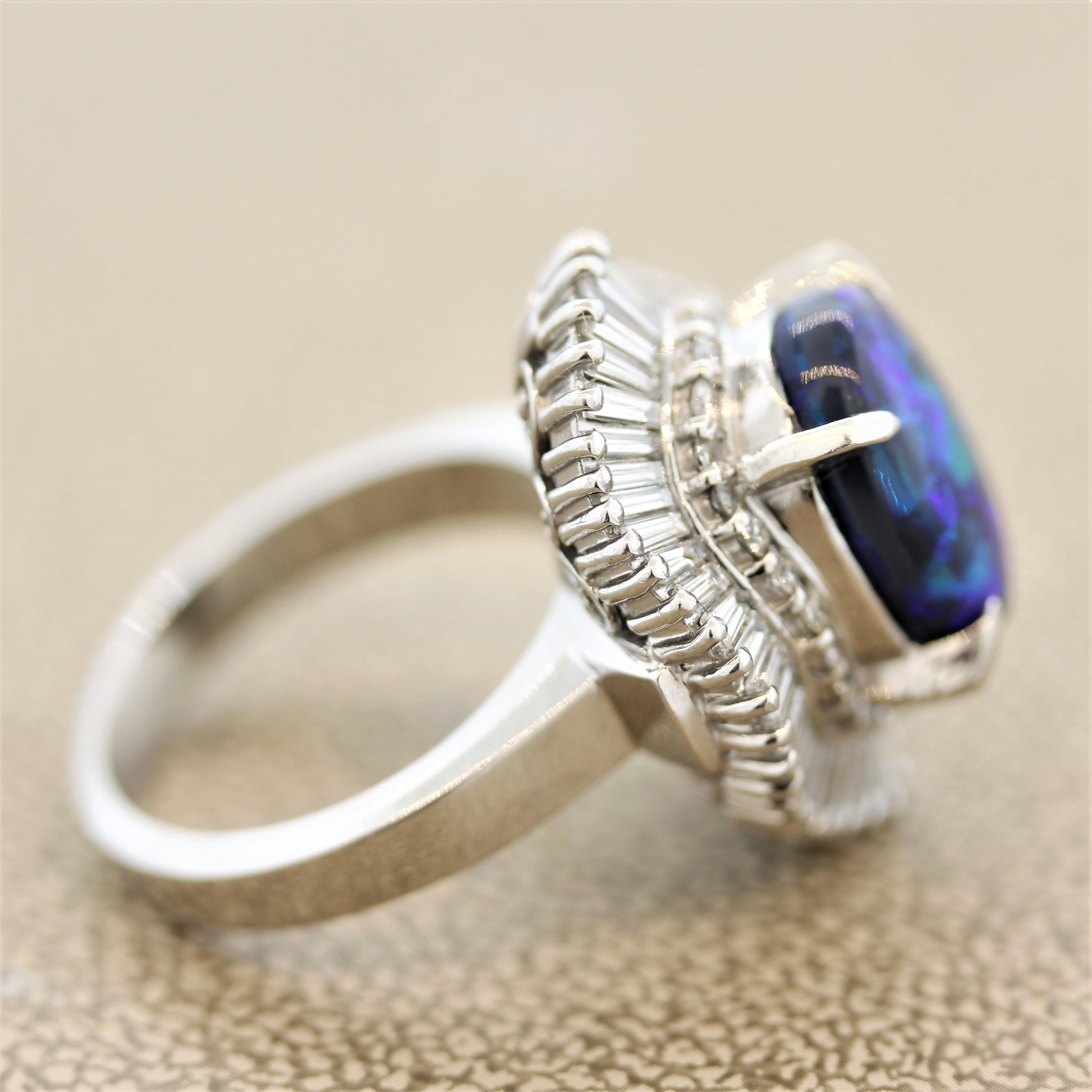 Women's Blue-Green Australian Black-Opal Diamond Platinum Ring