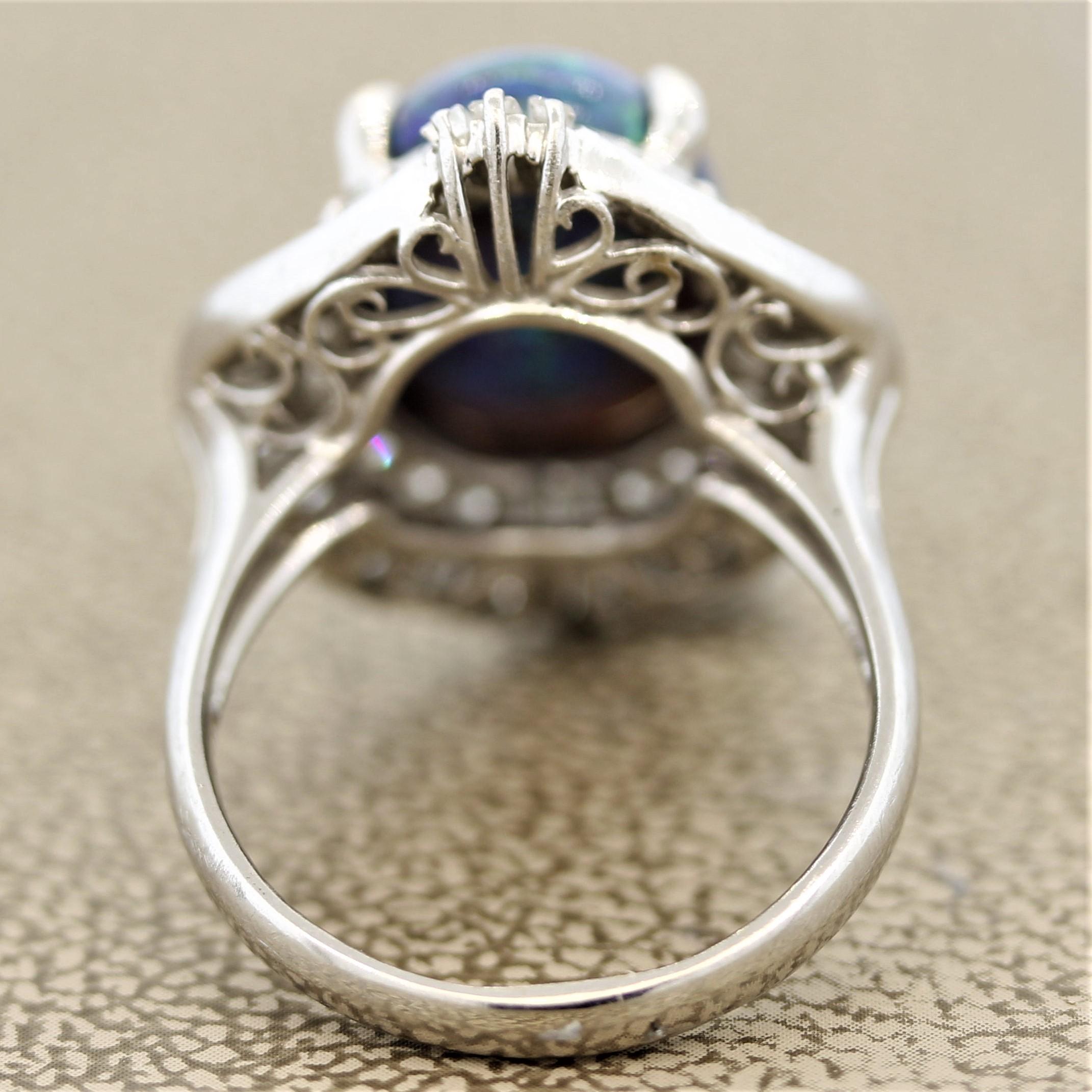 De las mujeres Anillo de Platino con Diamante y Ópalo Australiano Azul-Verde en venta