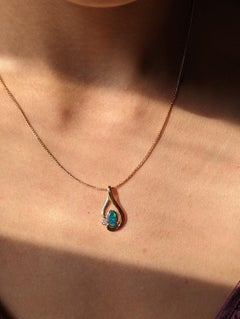 Blue Green Australian Solid Black Opal Diamond 18k Gold Oval Pendant Charm